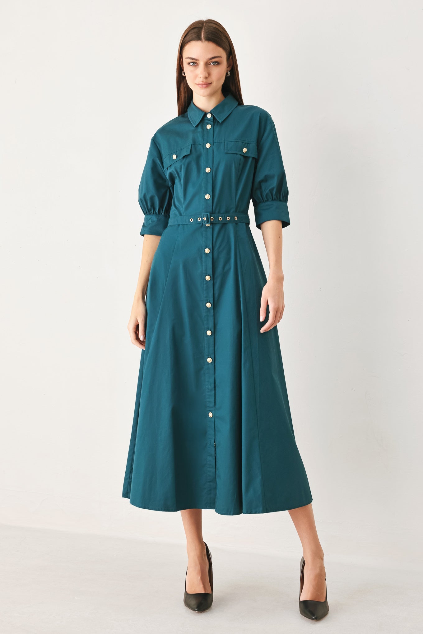 EVERYDAY TAILORED WOVEN MIDI DRESS