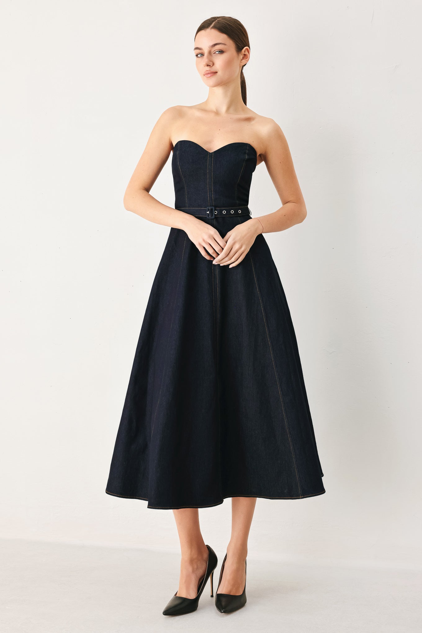 ICONIC INDIGO DENIM MIDI DRESS