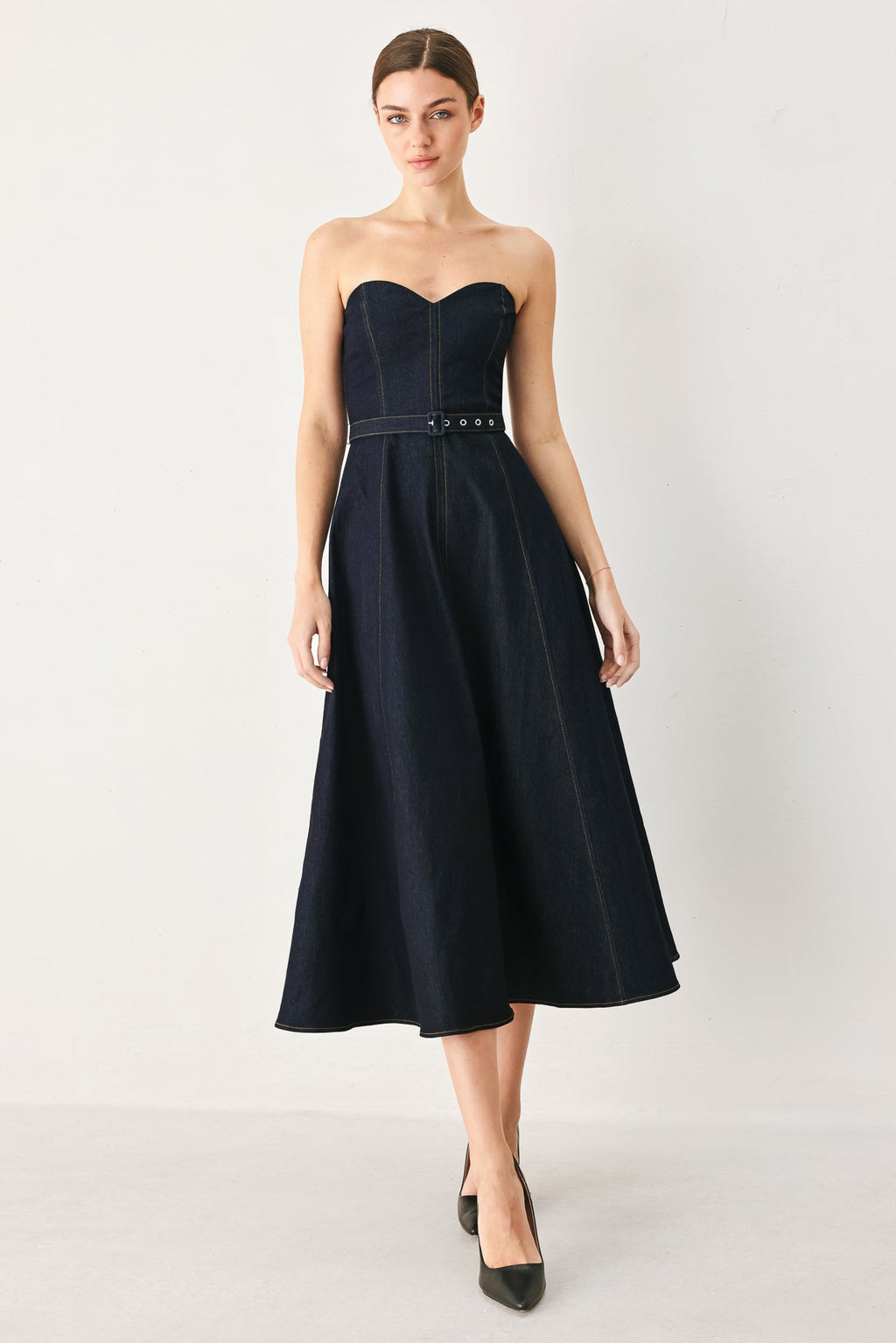ICONIC INDIGO DENIM MIDI DRESS
