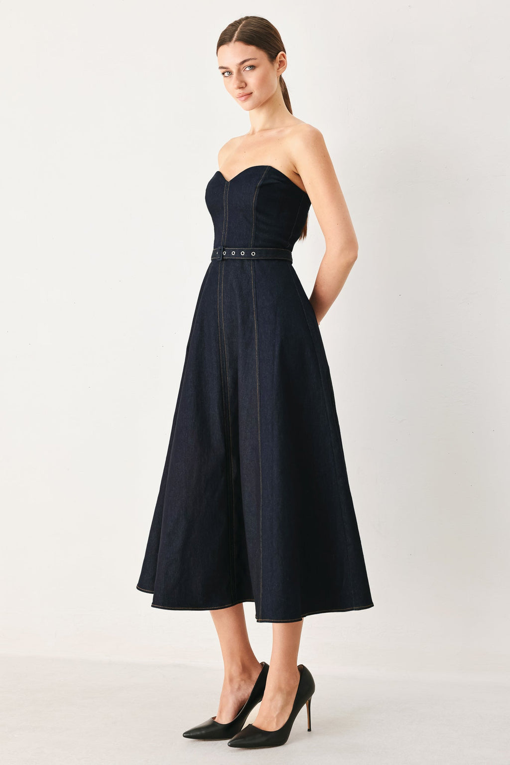 ICONIC INDIGO DENIM MIDI DRESS