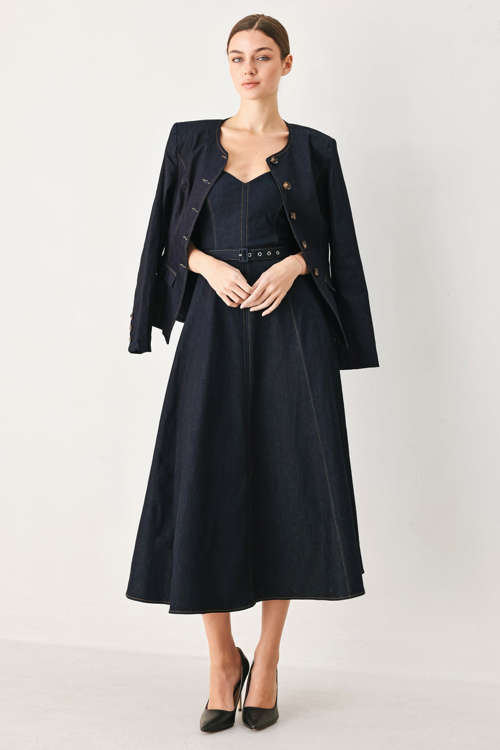 ICONIC INDIGO DENIM MIDI DRESS