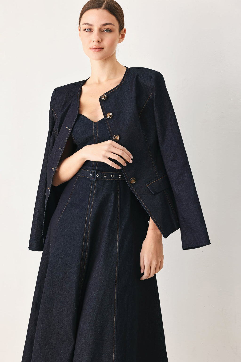 ICONIC INDIGO DENIM MIDI DRESS