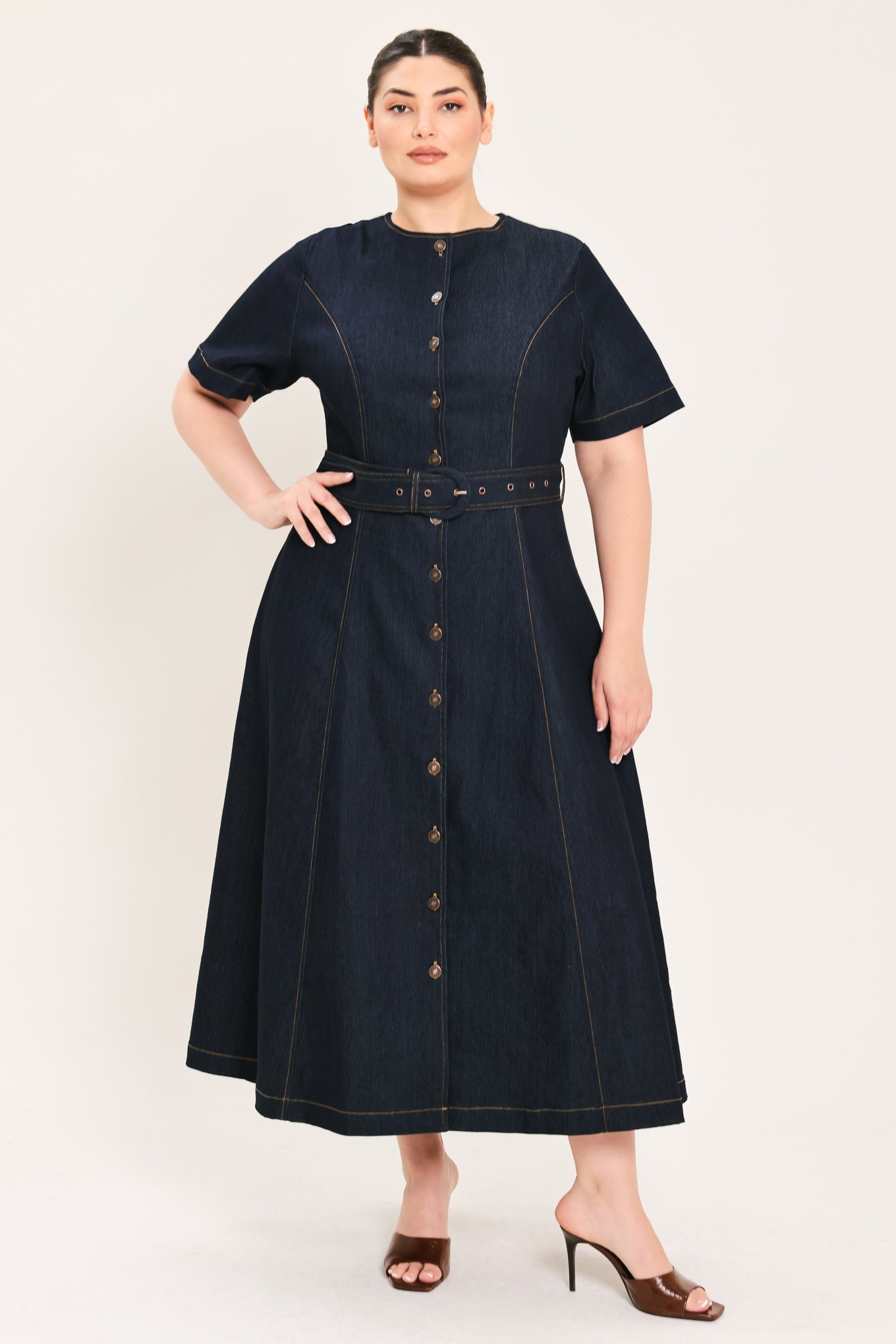 ROMANTIC DENIM WOVEN MIDI DRESS