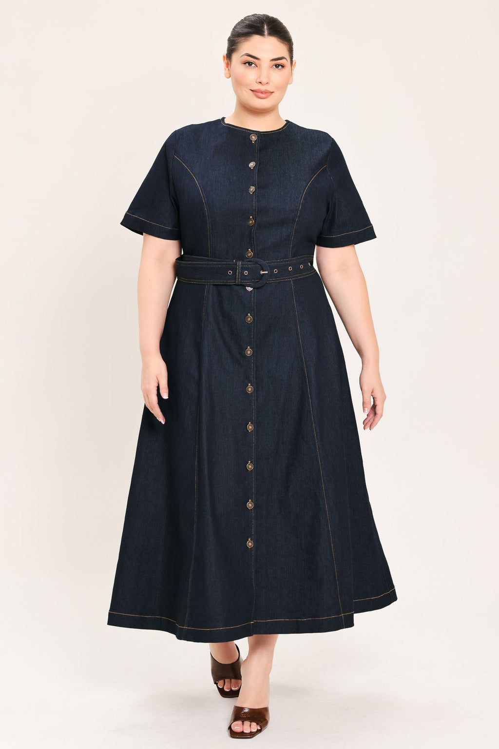 ROMANTIC DENIM WOVEN MIDI DRESS