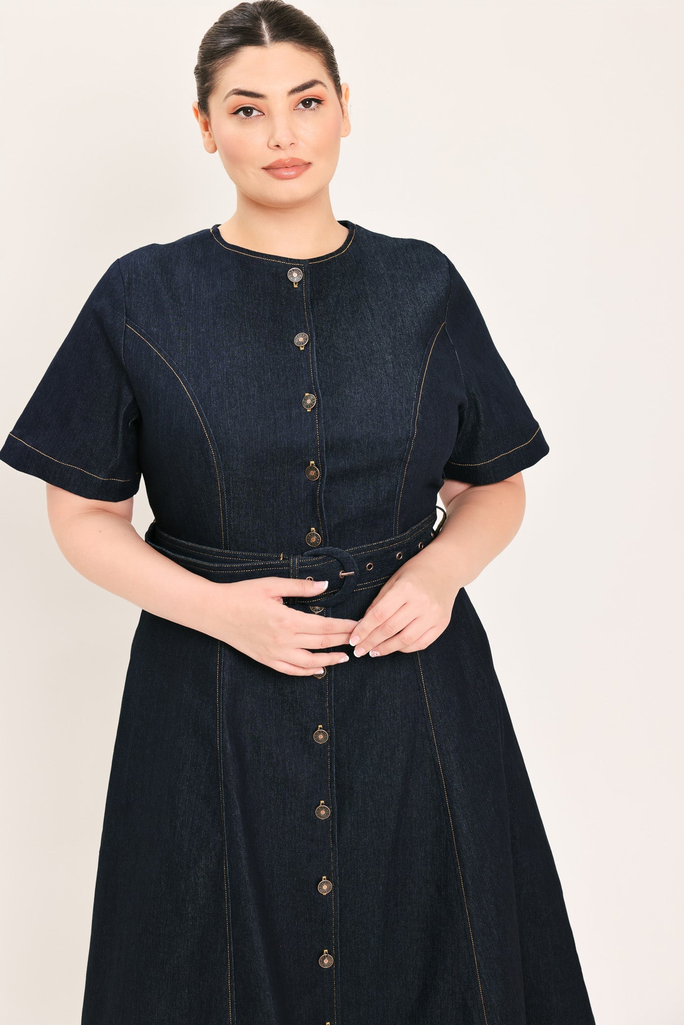ROMANTIC DENIM WOVEN MIDI DRESS