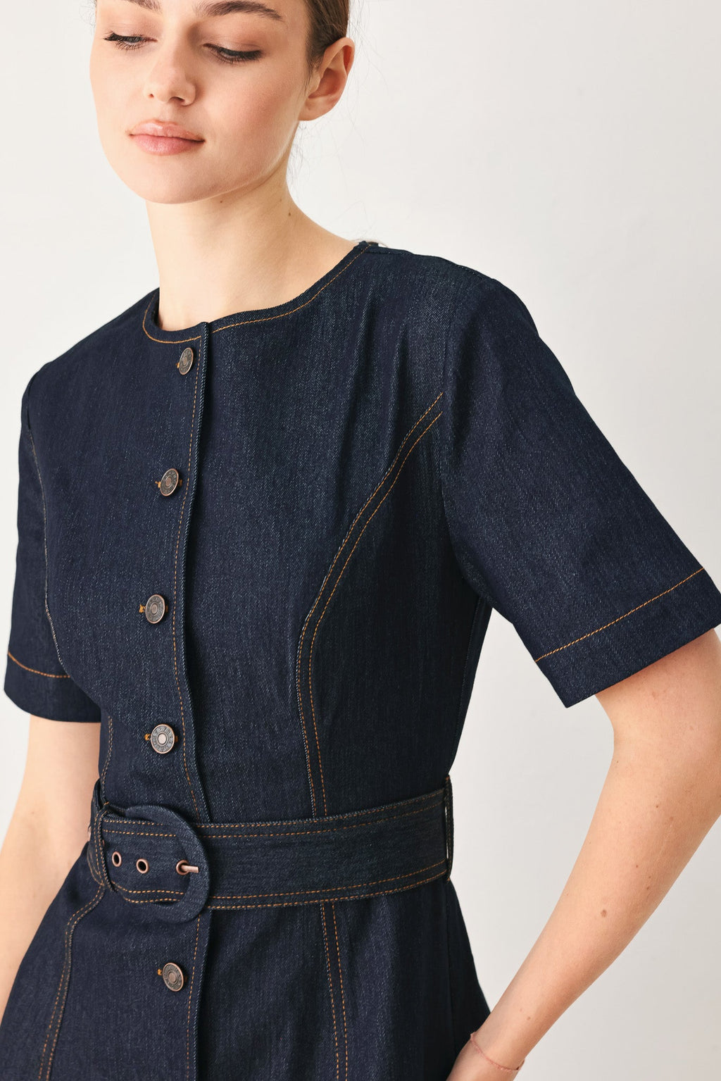 ROMANTIC DENIM WOVEN MIDI DRESS
