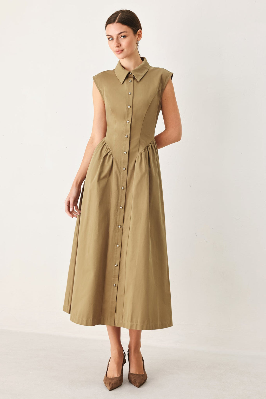 MOCHA MUSE WOVEN MIDI DRESS