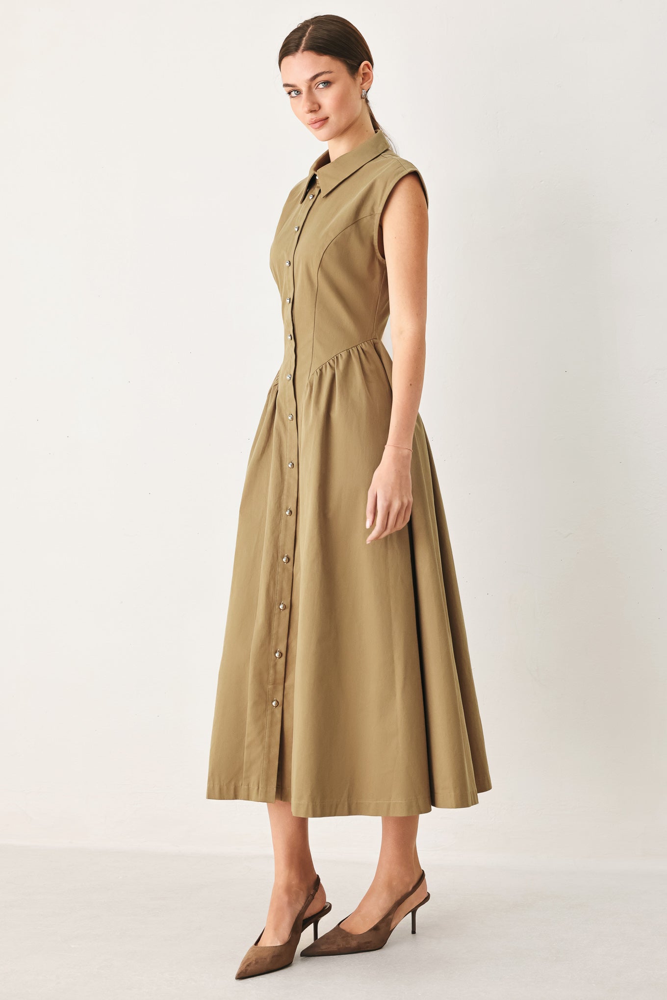 MOCHA MUSE WOVEN MIDI DRESS