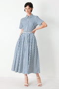 COASTAL MUSE STRIP WOVEN MIDI SHIRT DRESS