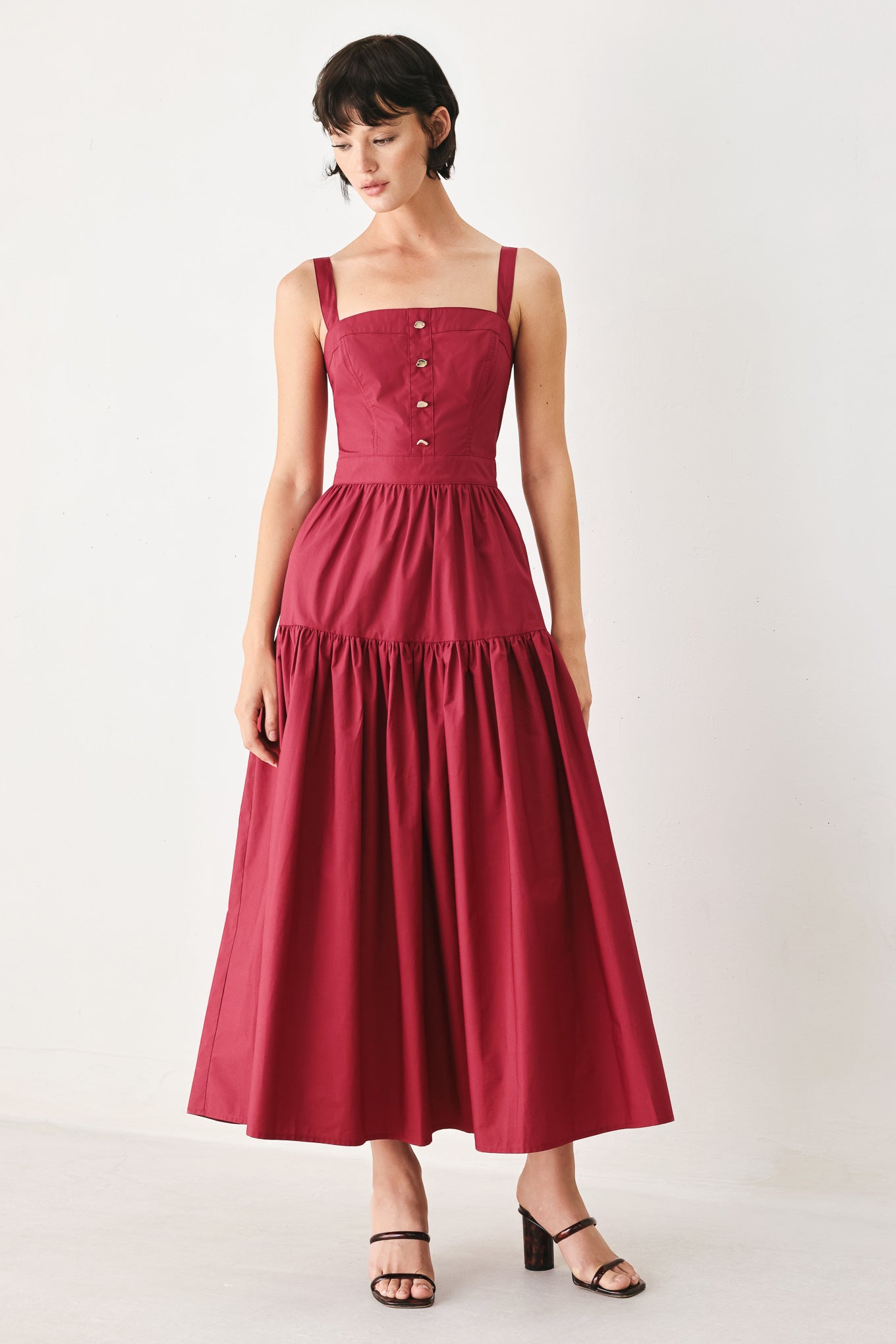 BERRY ROMANCE WOVEN MIDI DRESS