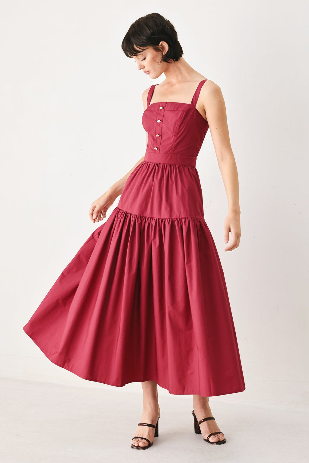 BERRY ROMANCE WOVEN MIDI DRESS