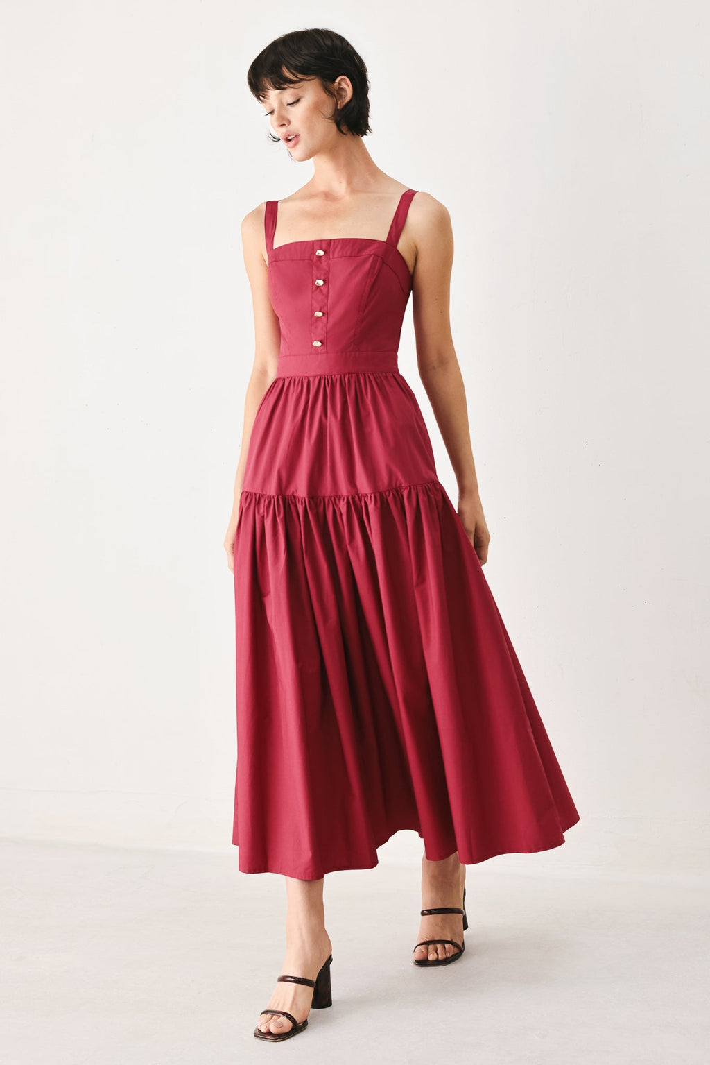 BERRY ROMANCE WOVEN MIDI DRESS