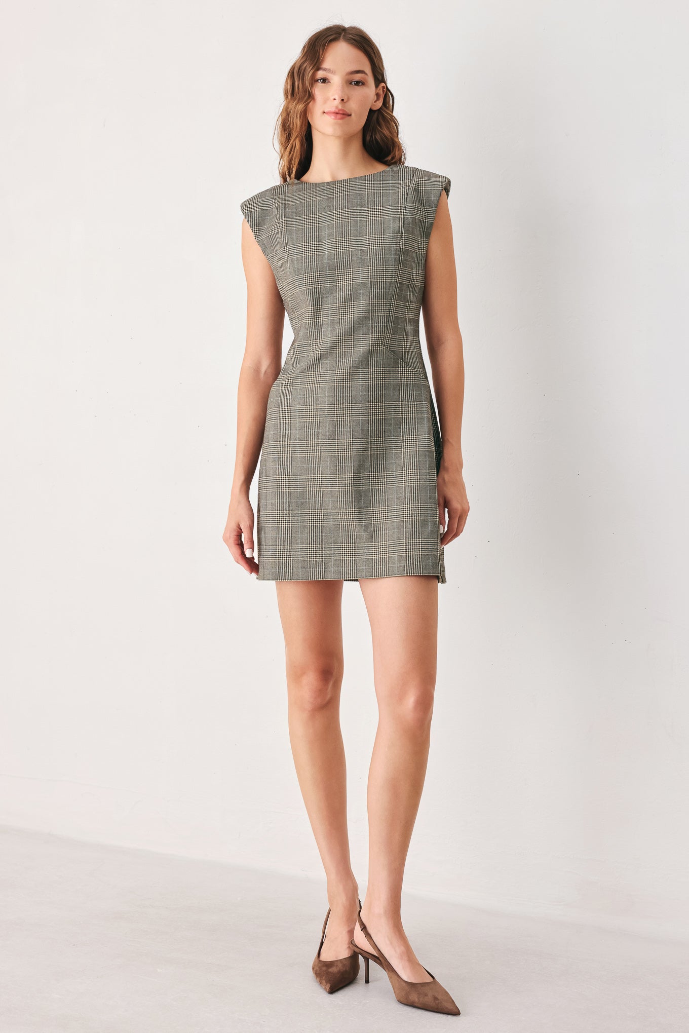 ACADEMY CHIC WOVEN PLAID MINI DRESS