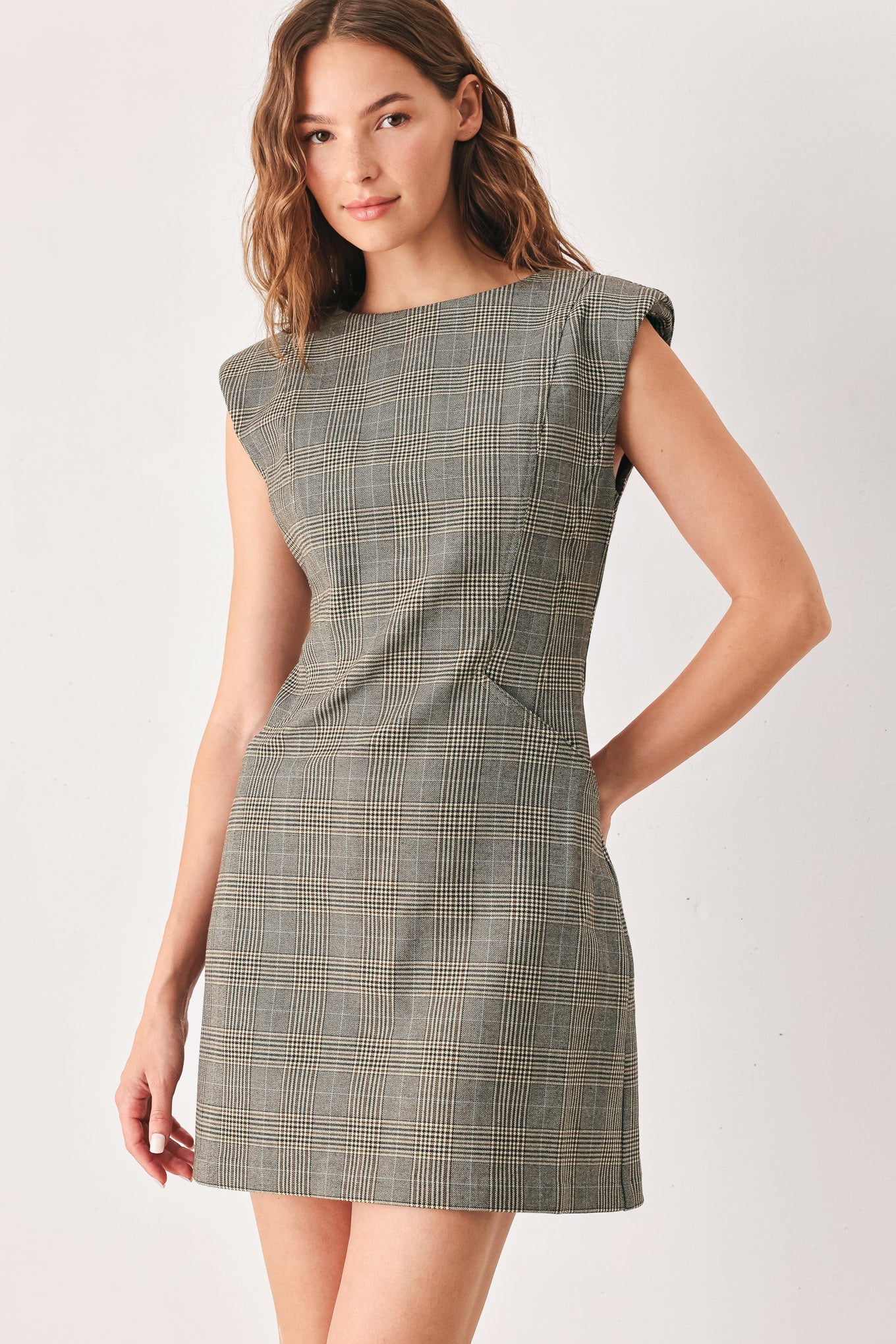 ACADEMY CHIC WOVEN PLAID MINI DRESS