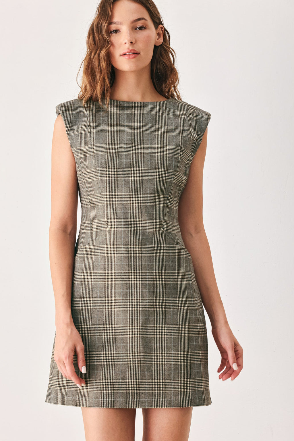 ACADEMY CHIC WOVEN PLAID MINI DRESS