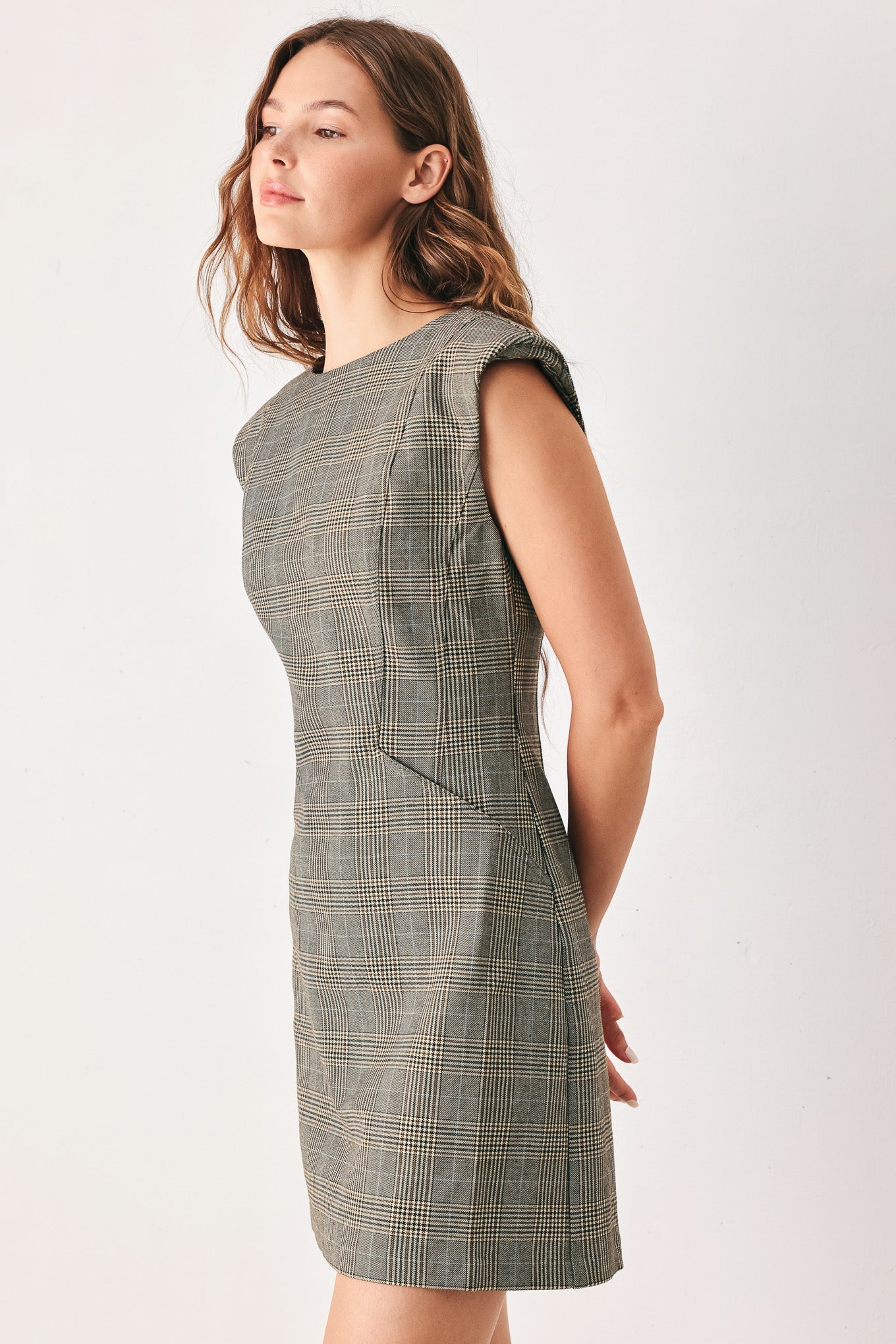 ACADEMY CHIC WOVEN PLAID MINI DRESS