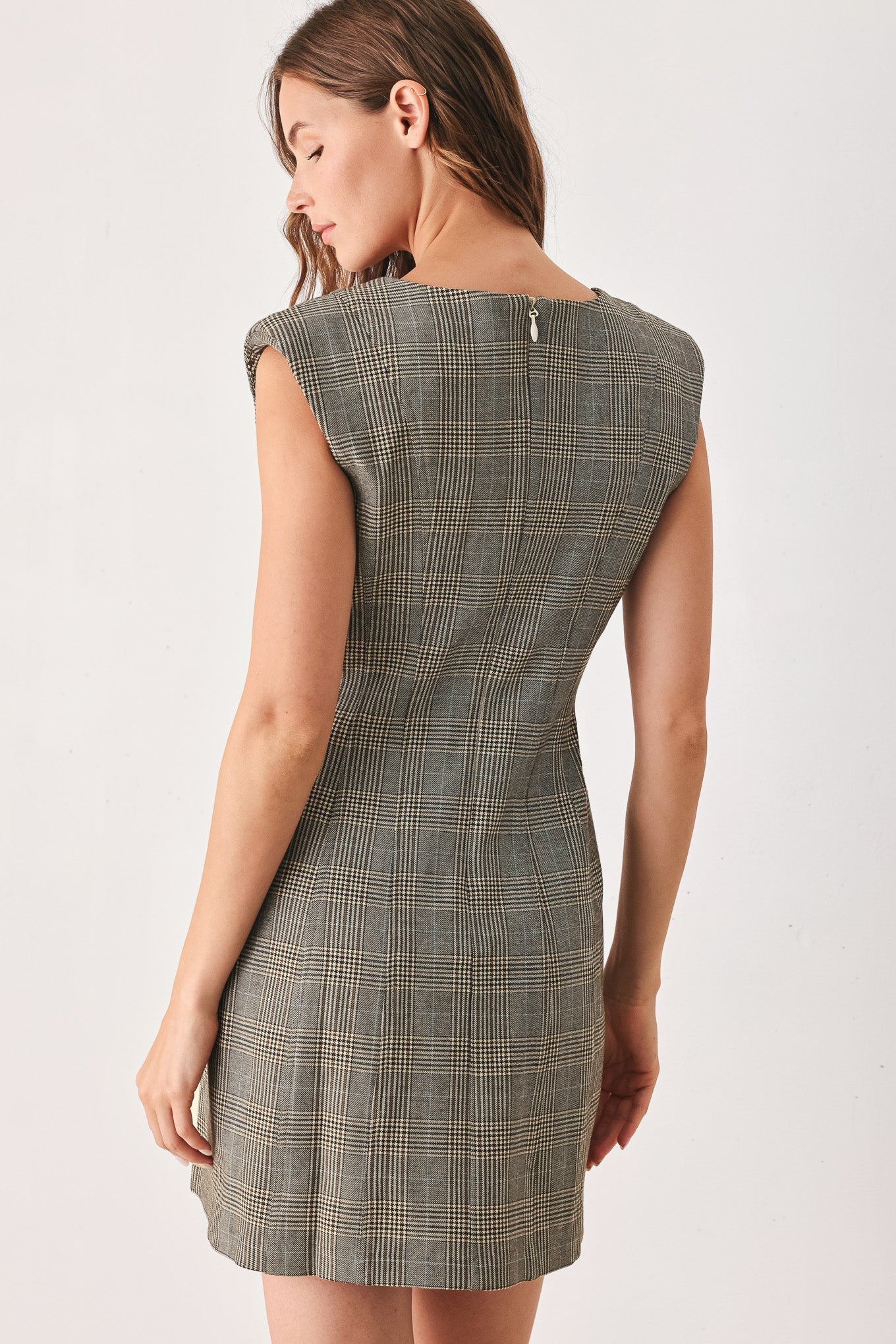 ACADEMY CHIC WOVEN PLAID MINI DRESS