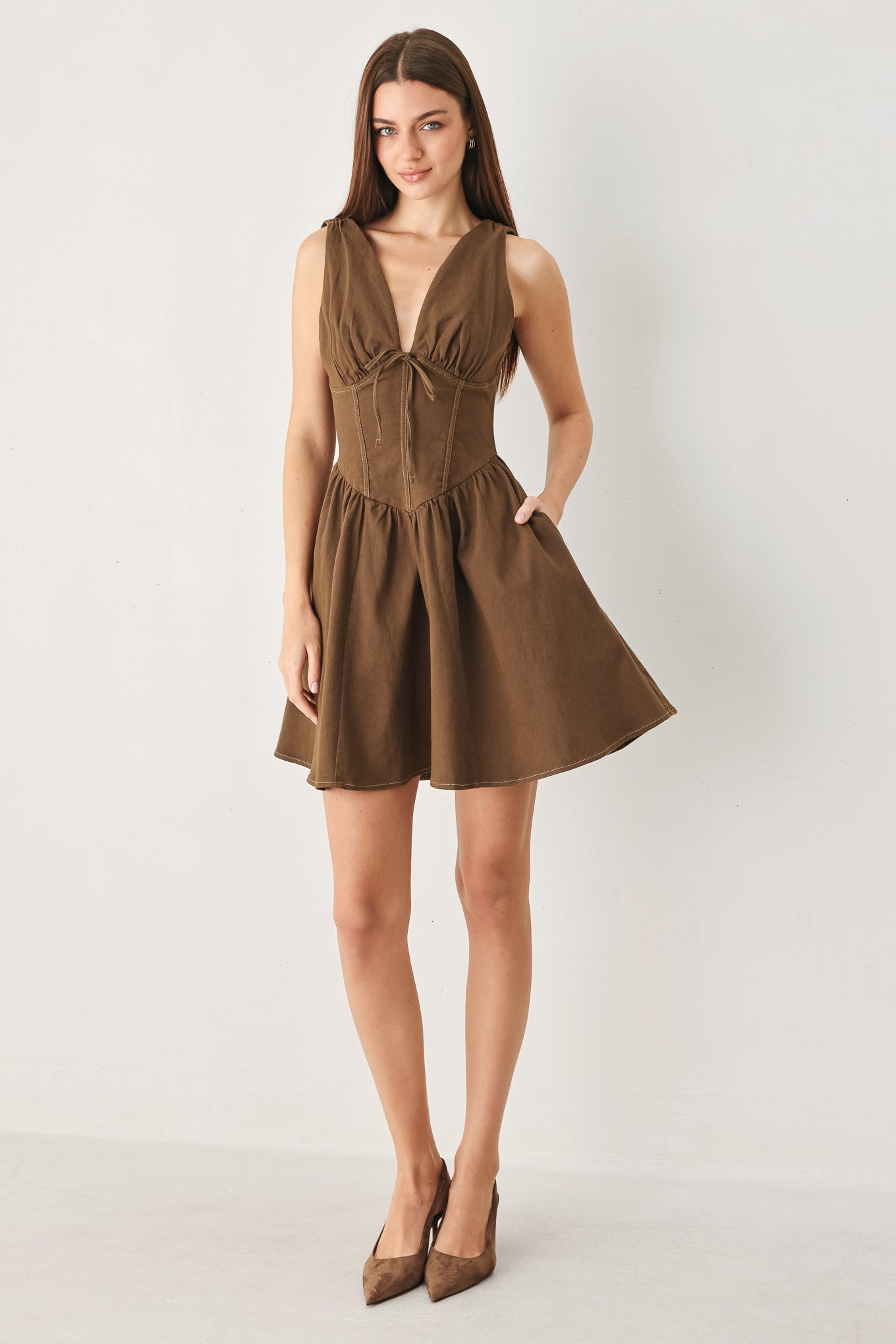 WALNUT ROMANCE WOVEN MINI DRESS