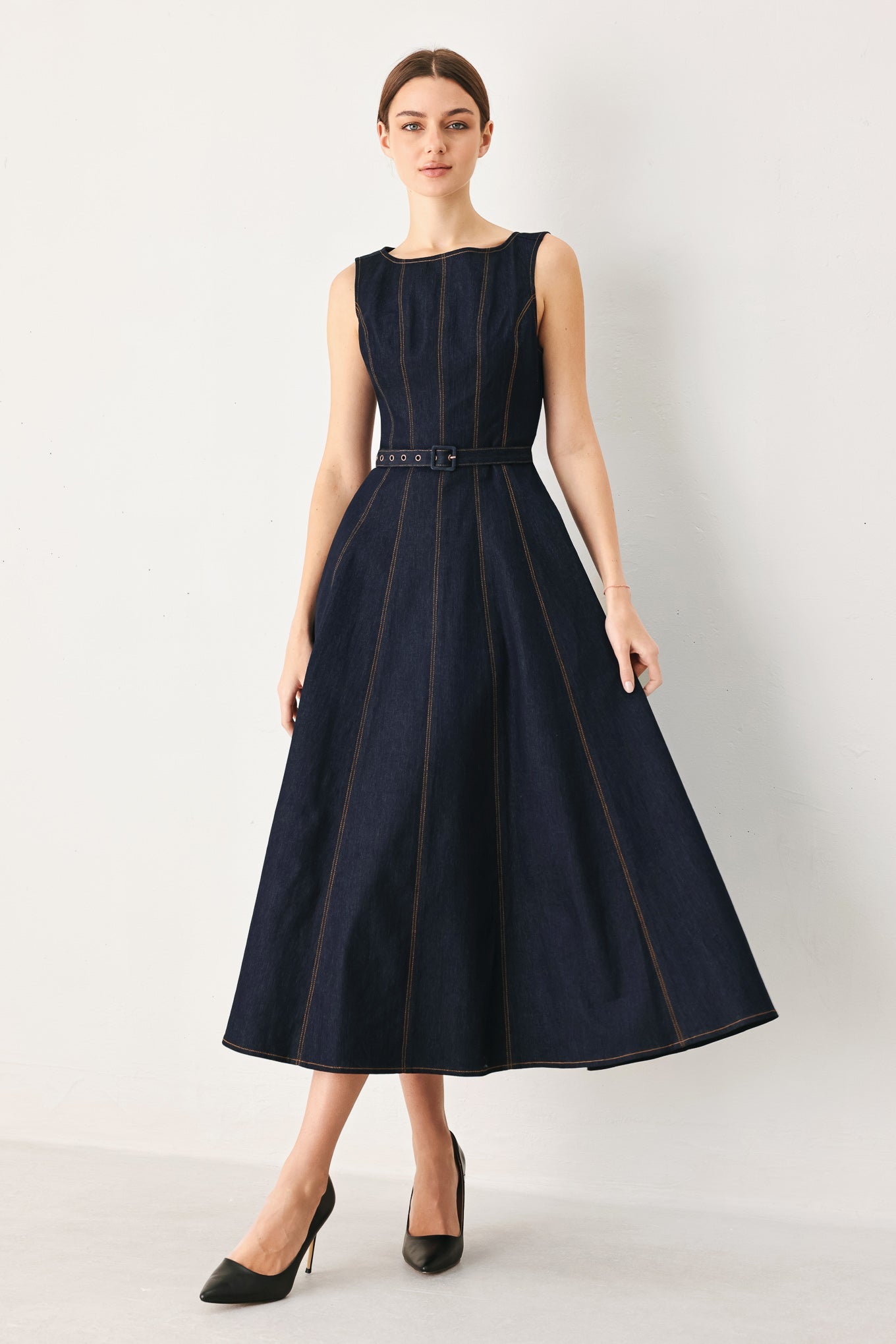 TAILORED STITCH DENIM MIDI DRESS
