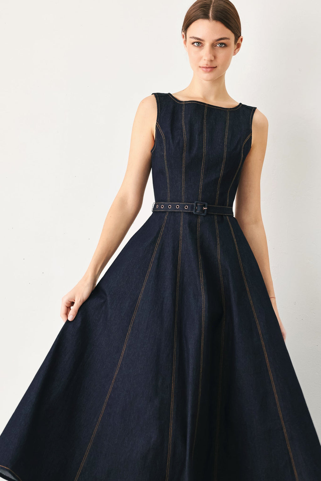 TAILORED STITCH DENIM MIDI DRESS