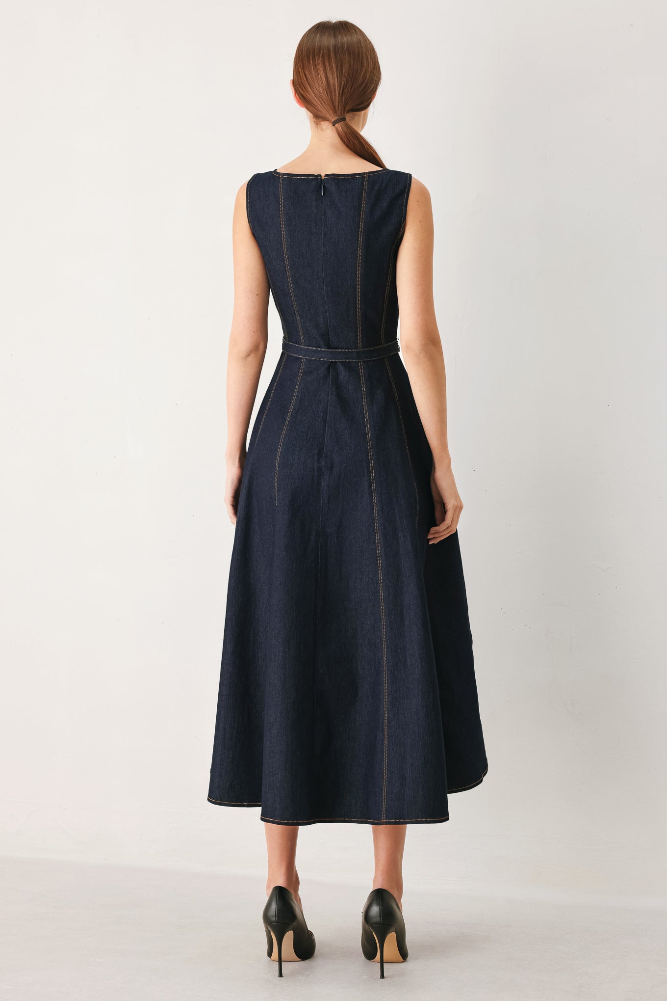 TAILORED STITCH DENIM MIDI DRESS