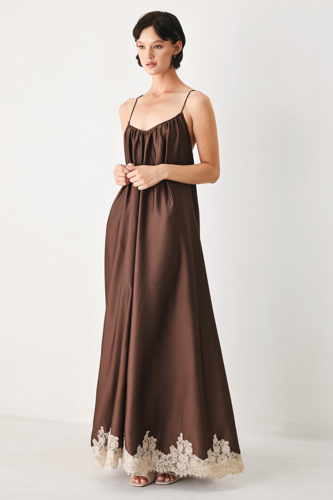 TRUFFLE DREAM WOVEN MIDI SLIP DRESS