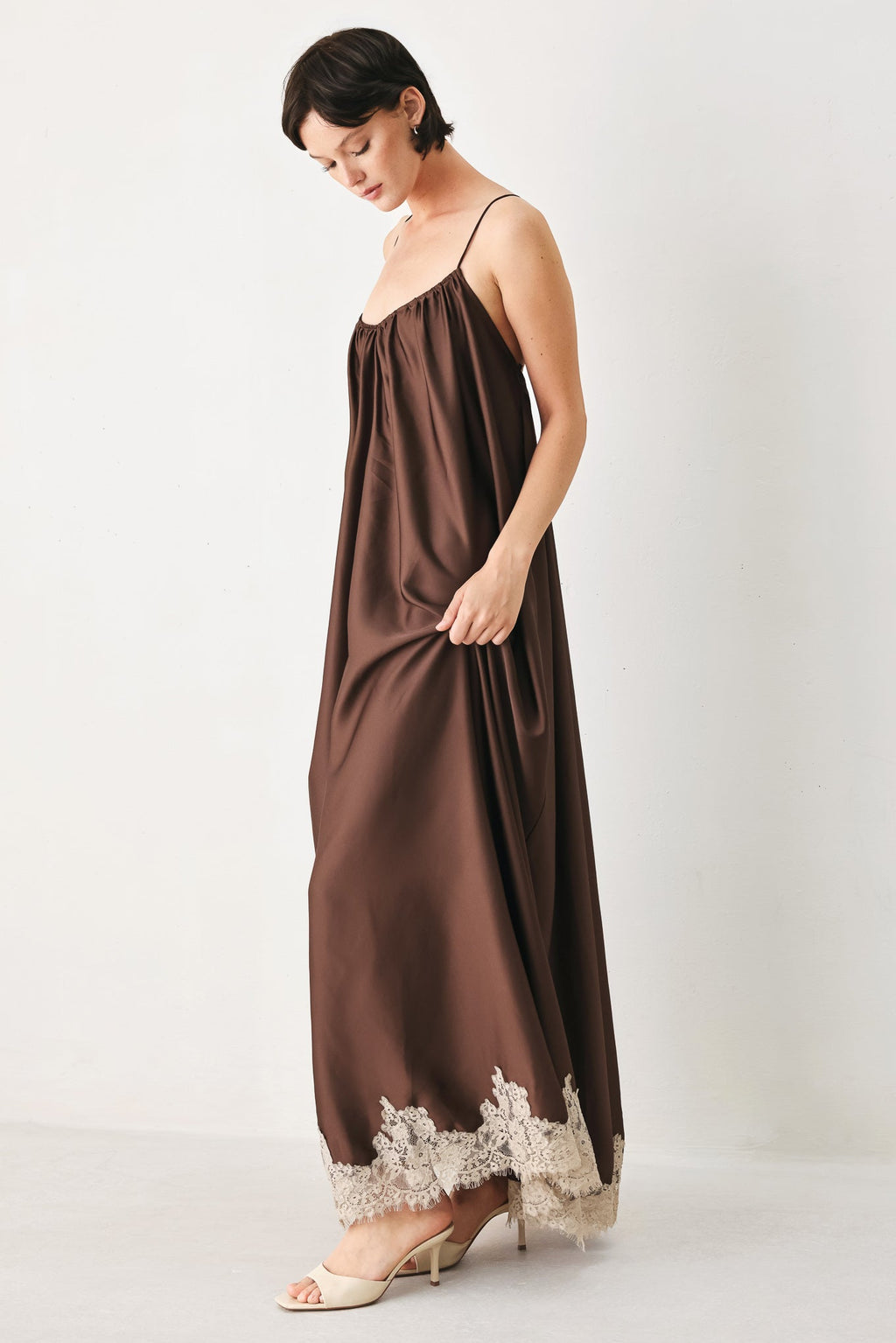 TRUFFLE DREAM WOVEN MIDI SLIP DRESS