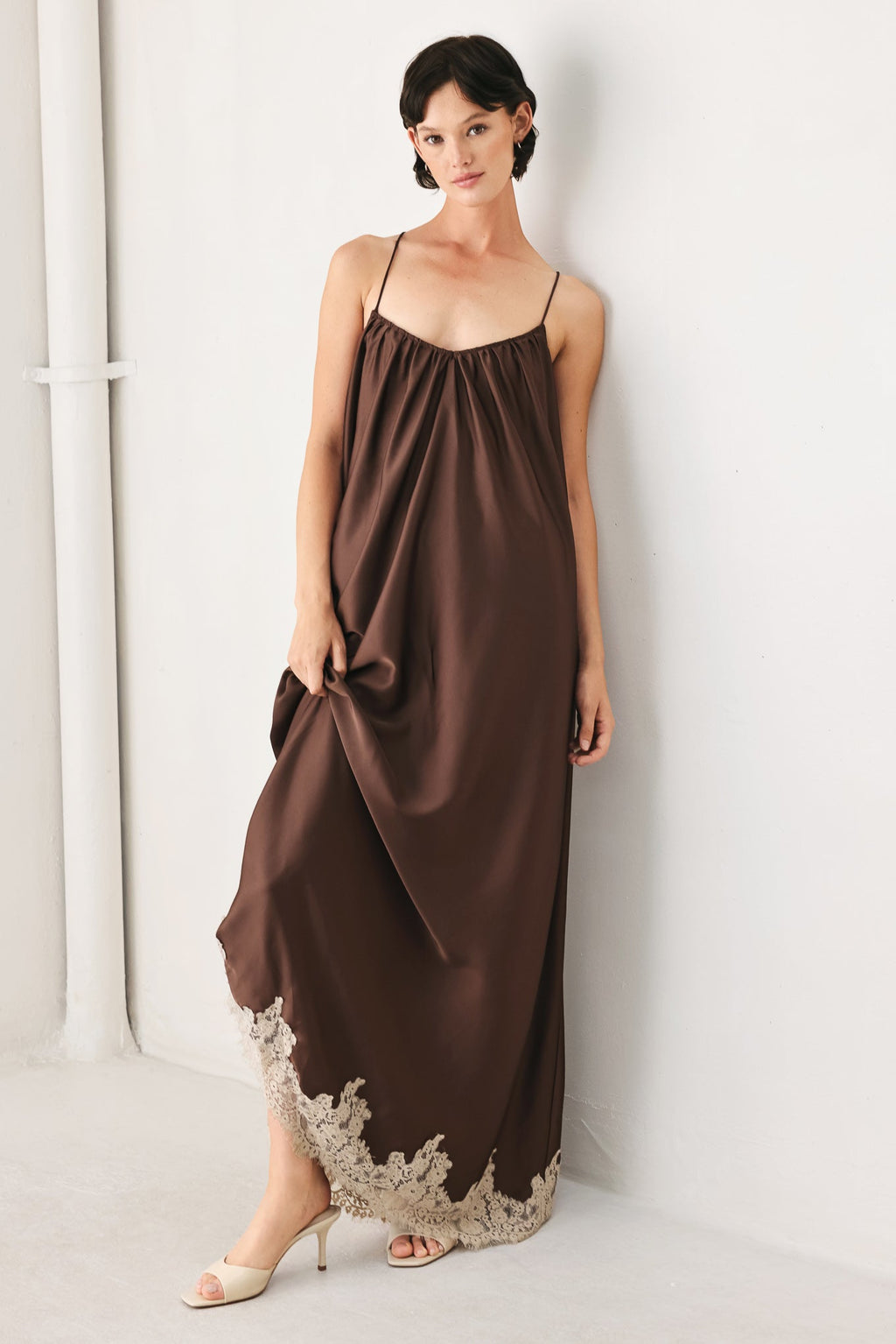TRUFFLE DREAM WOVEN MIDI SLIP DRESS