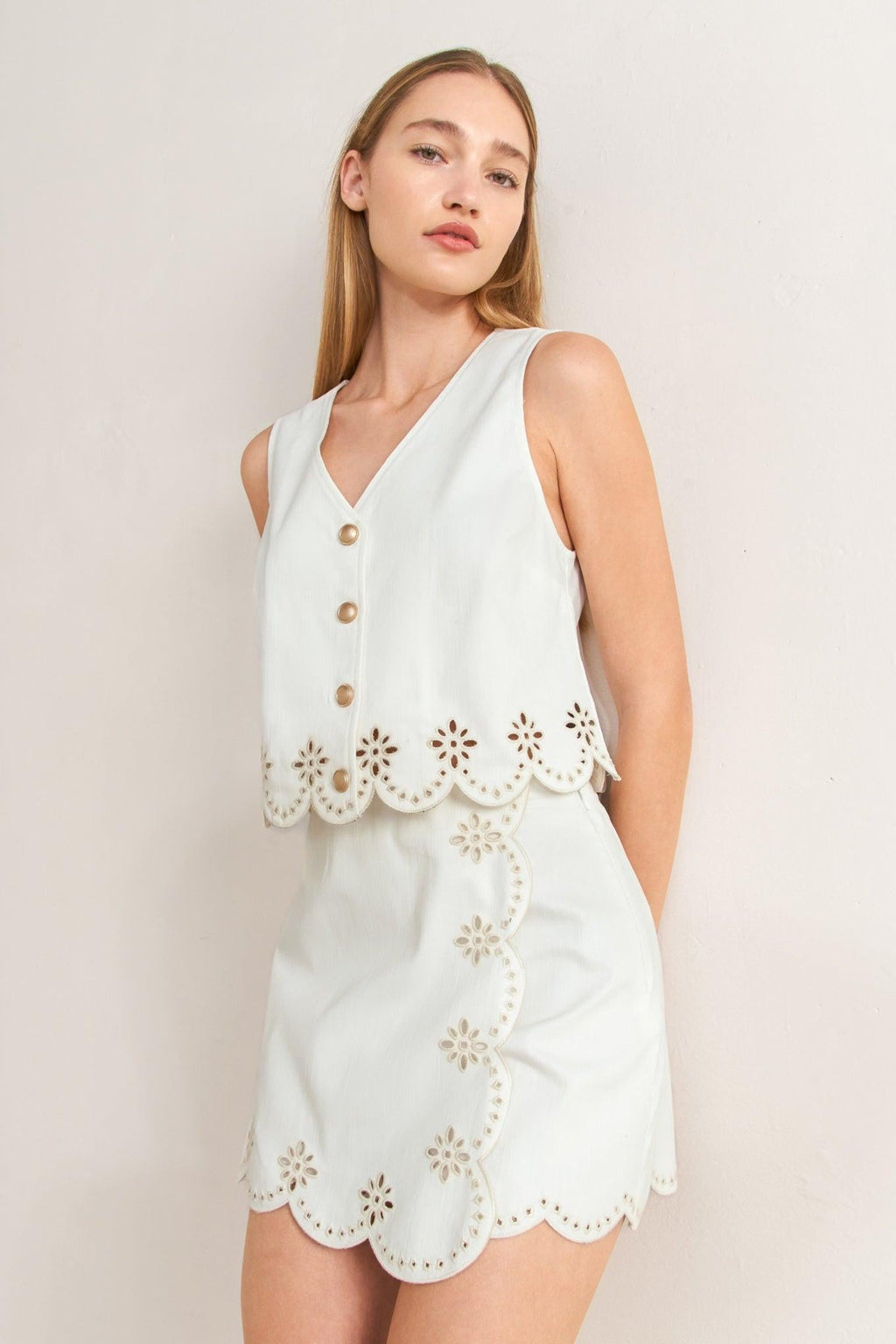 SEAFOAM SCALLOP WOVEN VEST