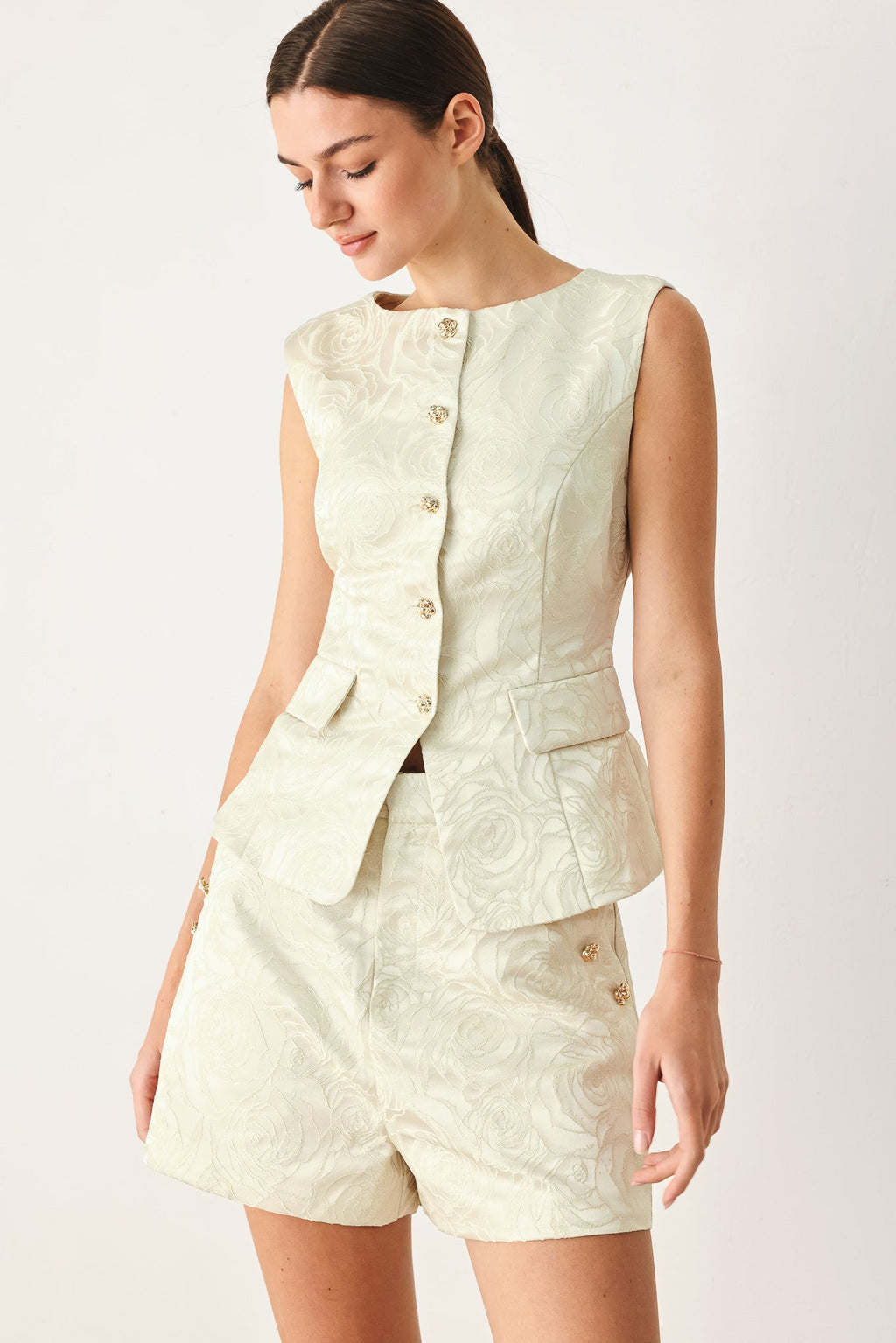 MARZIPAN FLORAL WOVEN JACQUARD VEST