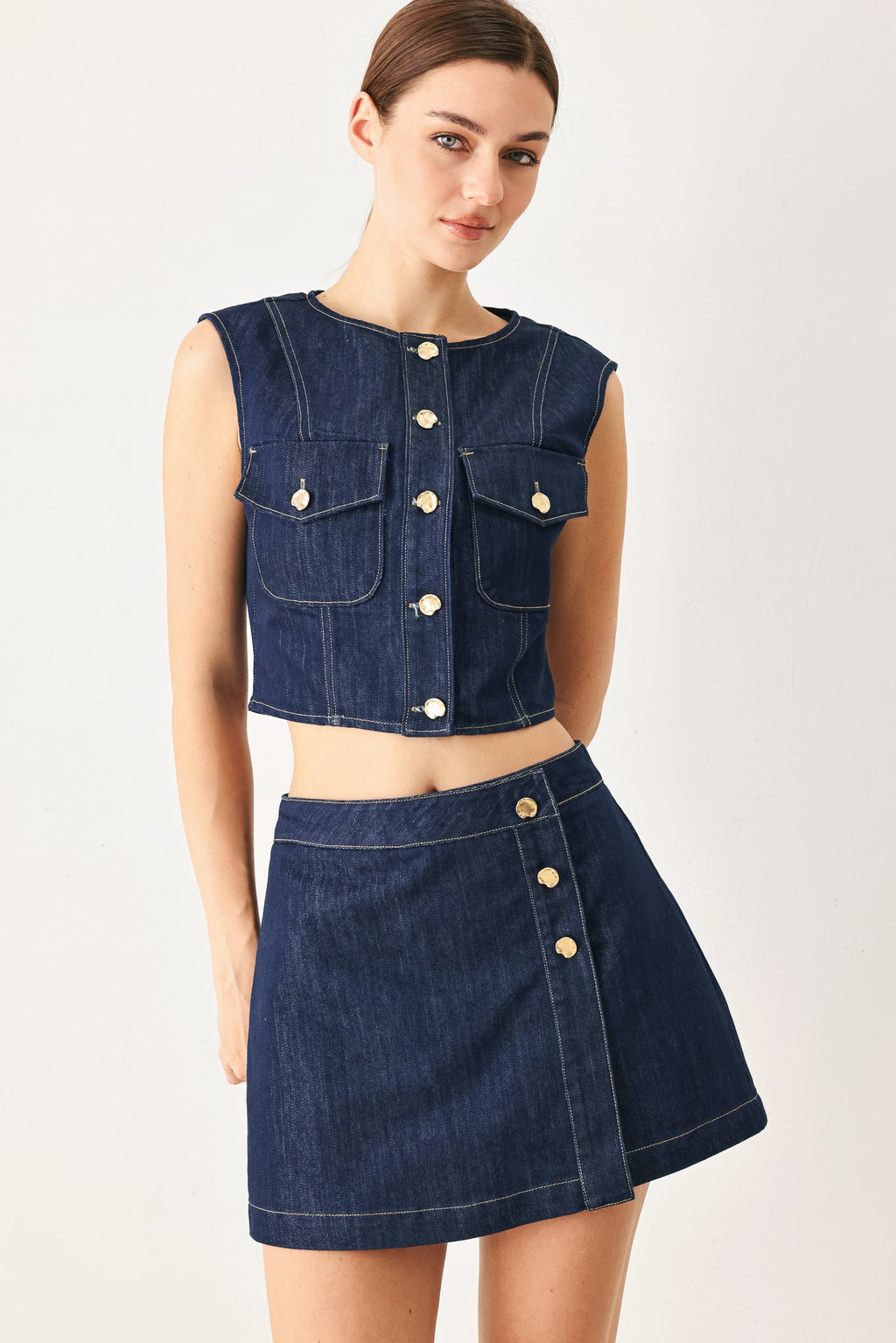 ICONIC INDIGO DENIM CROP VEST