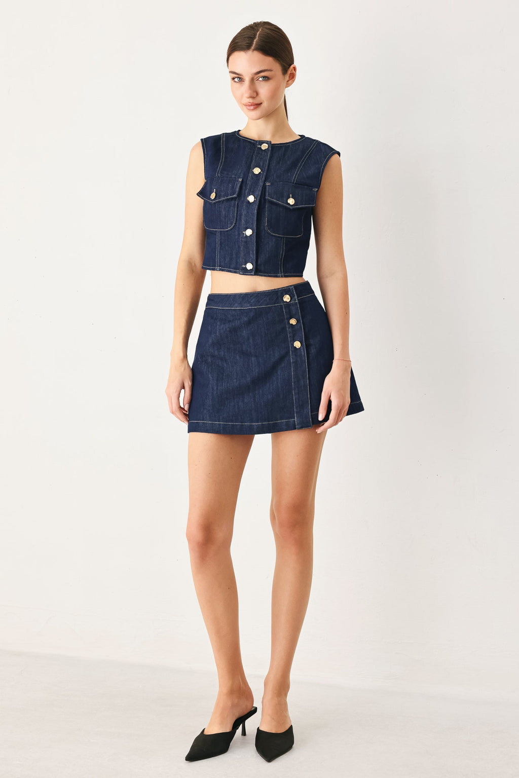 ICONIC INDIGO DENIM CROP VEST