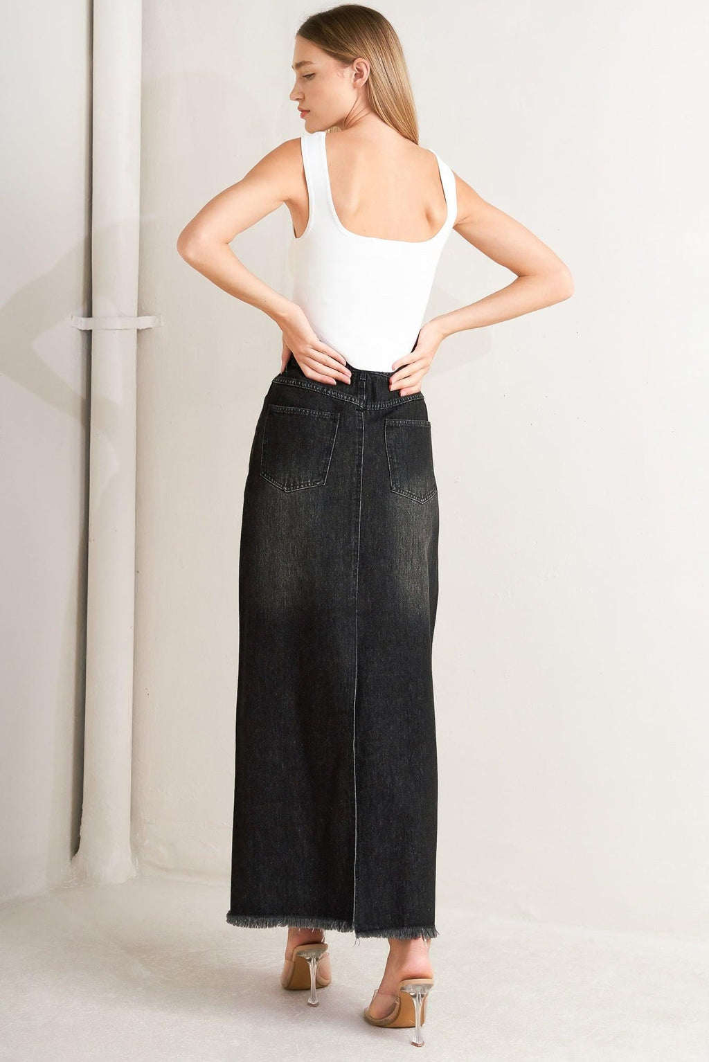 TALK ABOUT BEAUTY DENIM MIDI SKIRT