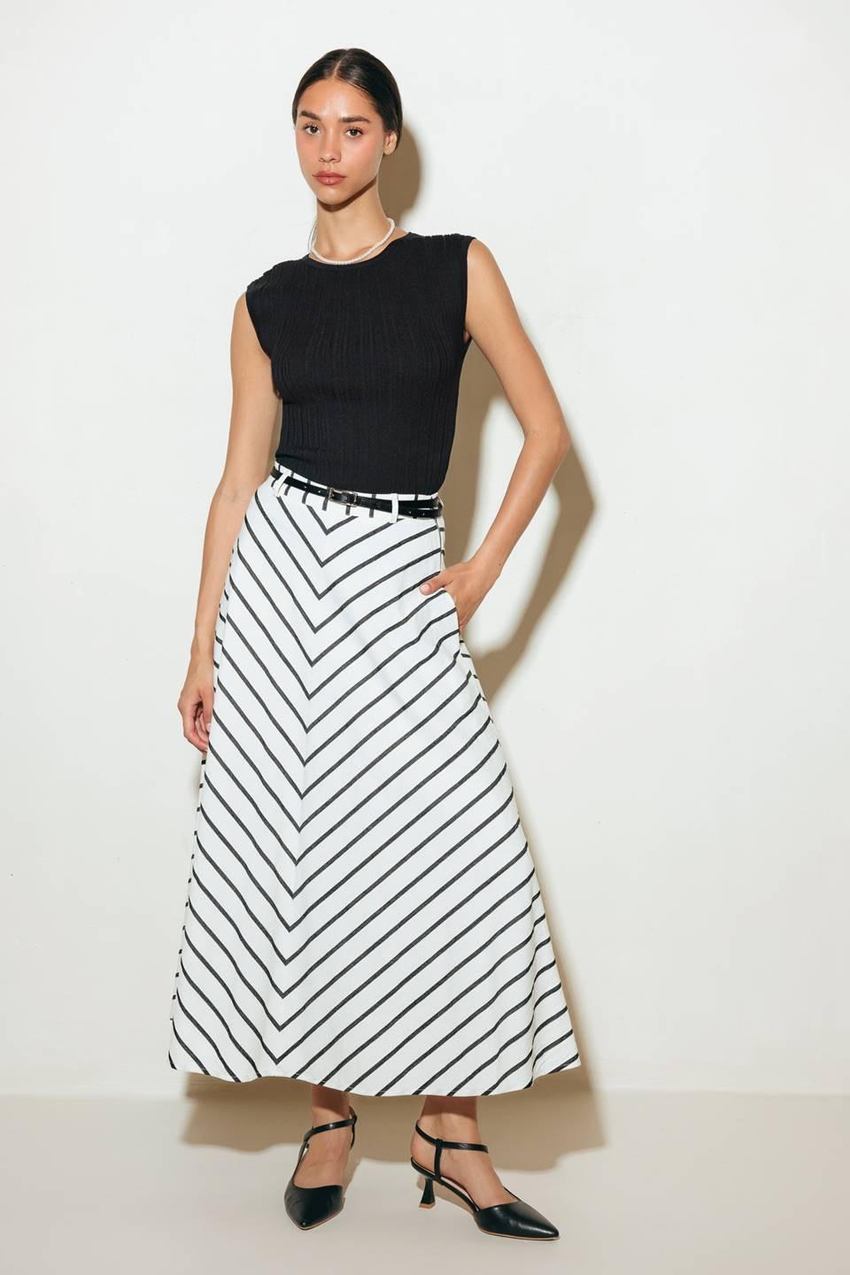 WEEKEND VIBE STRIP WOVEN MIDI SKIRT