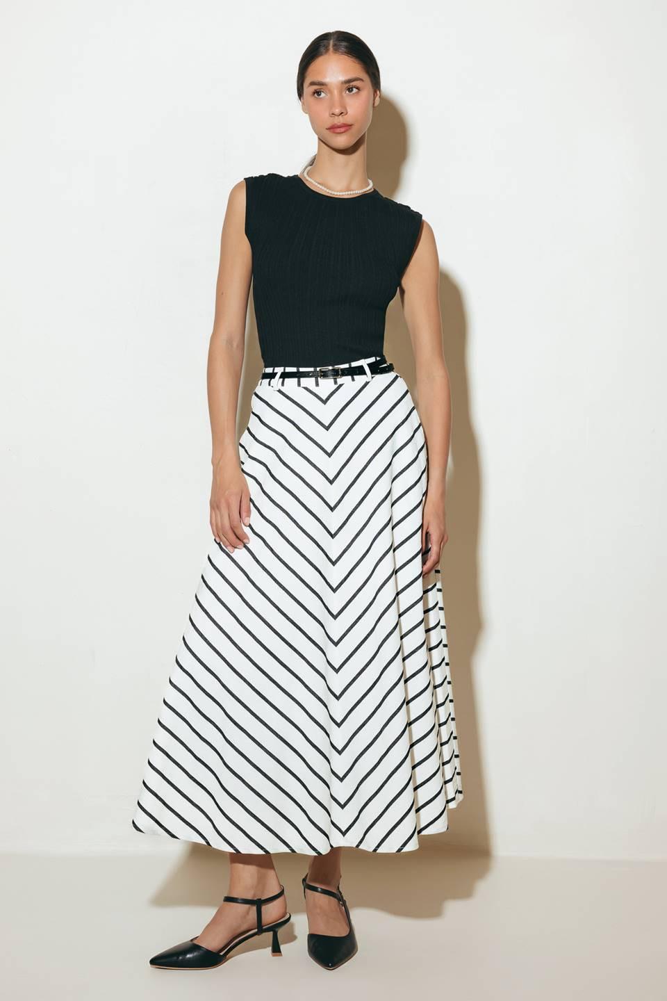 WEEKEND VIBE STRIP WOVEN MIDI SKIRT
