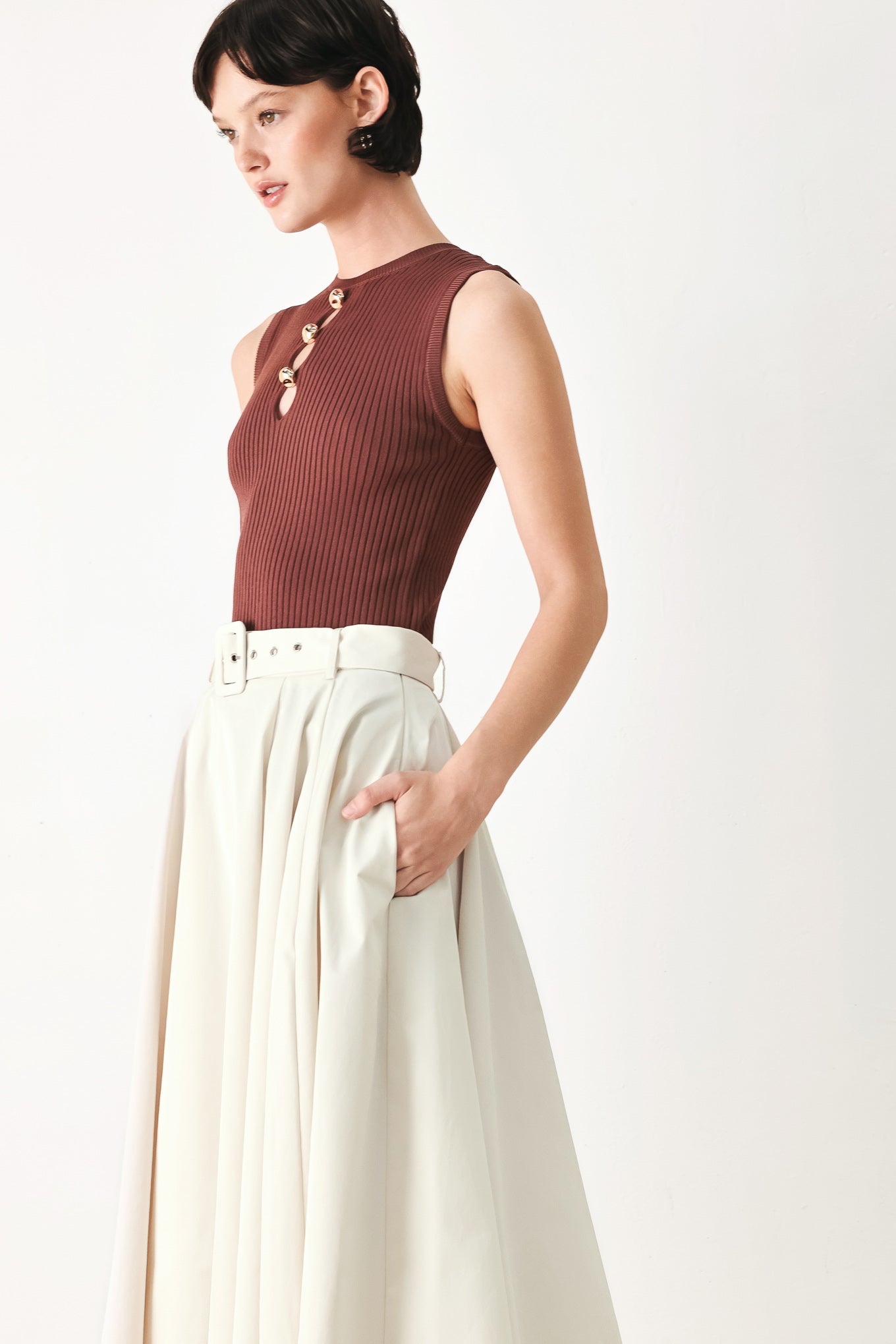 ROUGE ALLURE WOVEN FULL MIDI SKIRT