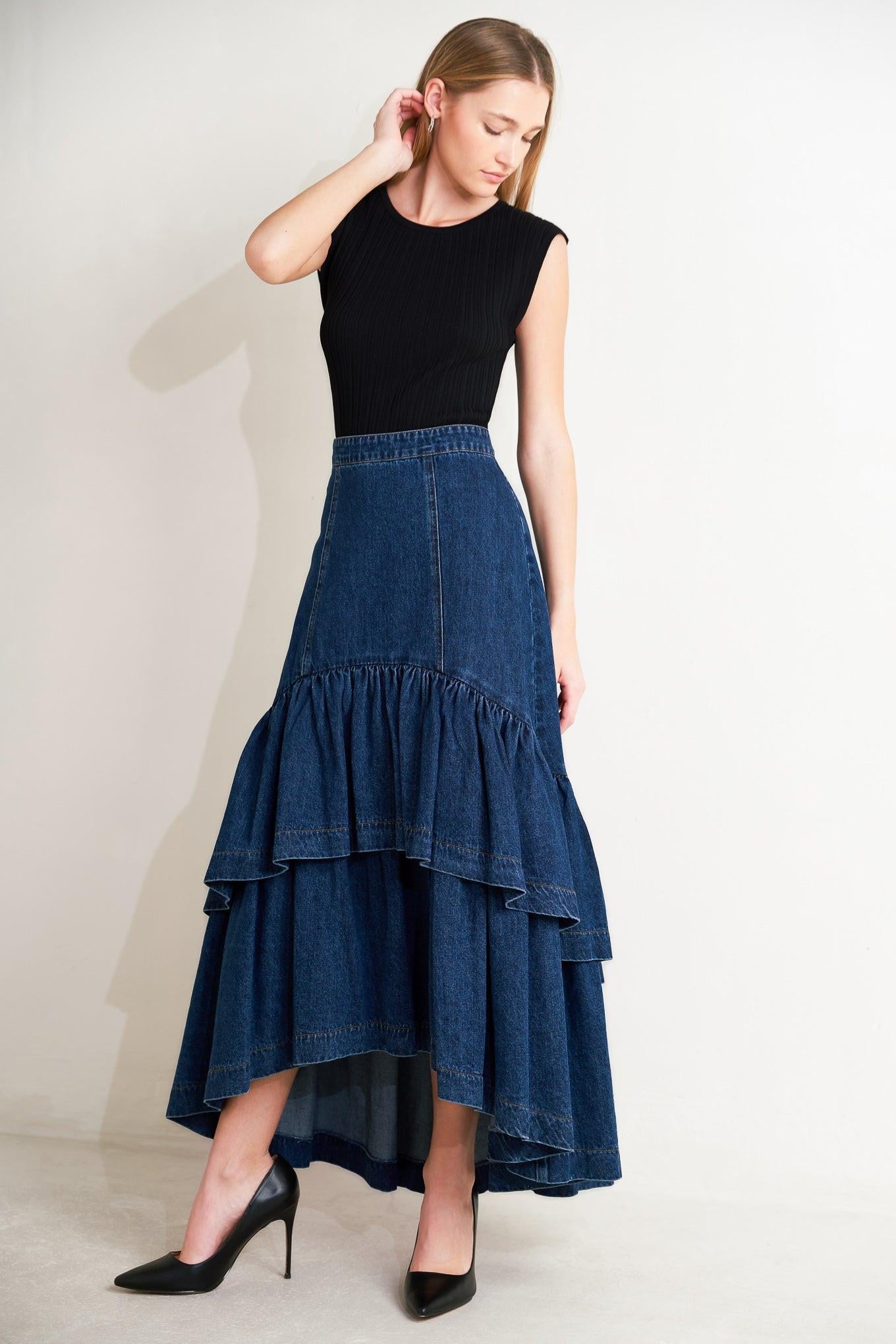 SUNDAY STROLL DENIM MAXI SKIRT