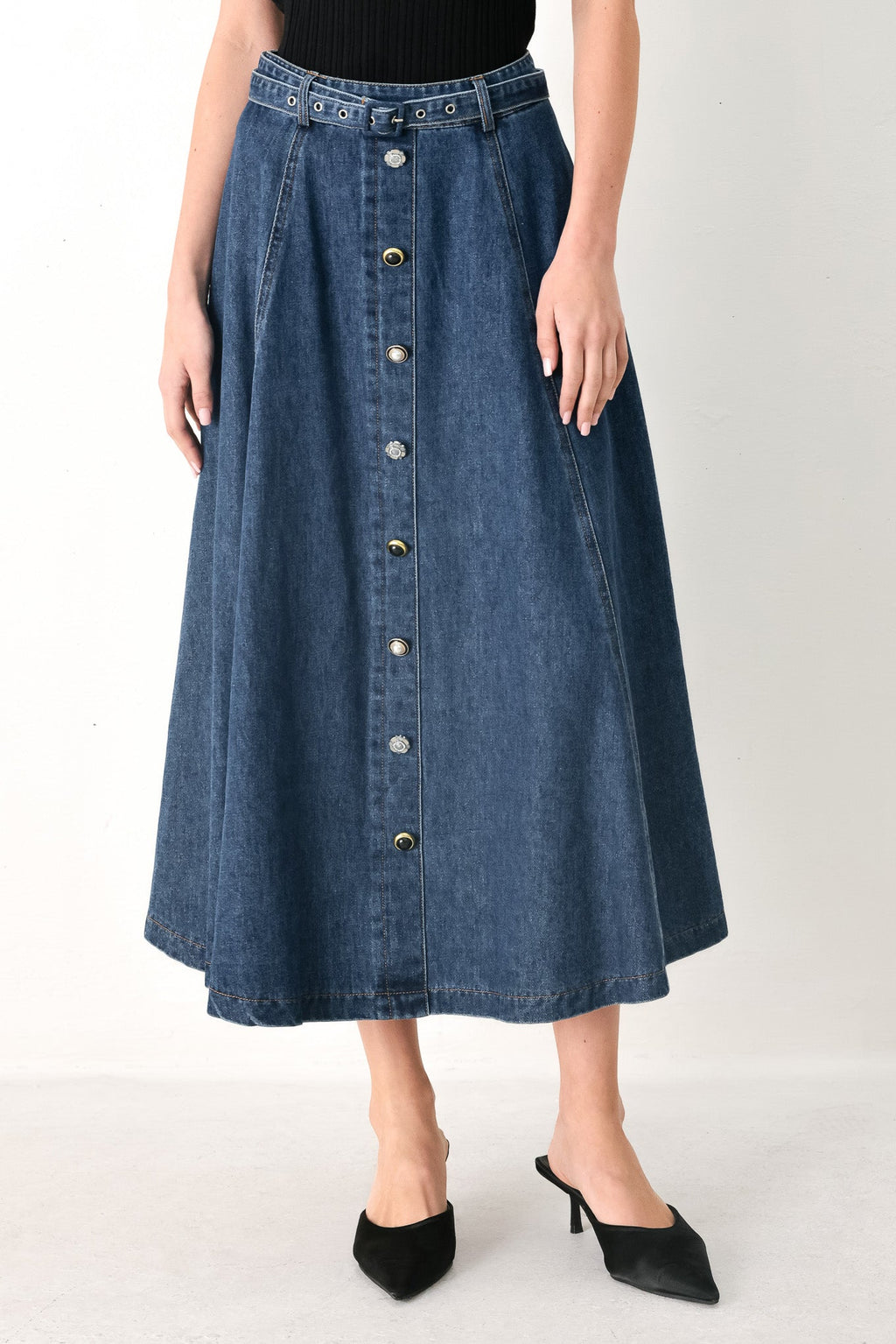 SWEET TALKER DENIM CIRCLE MIDI SKIRT