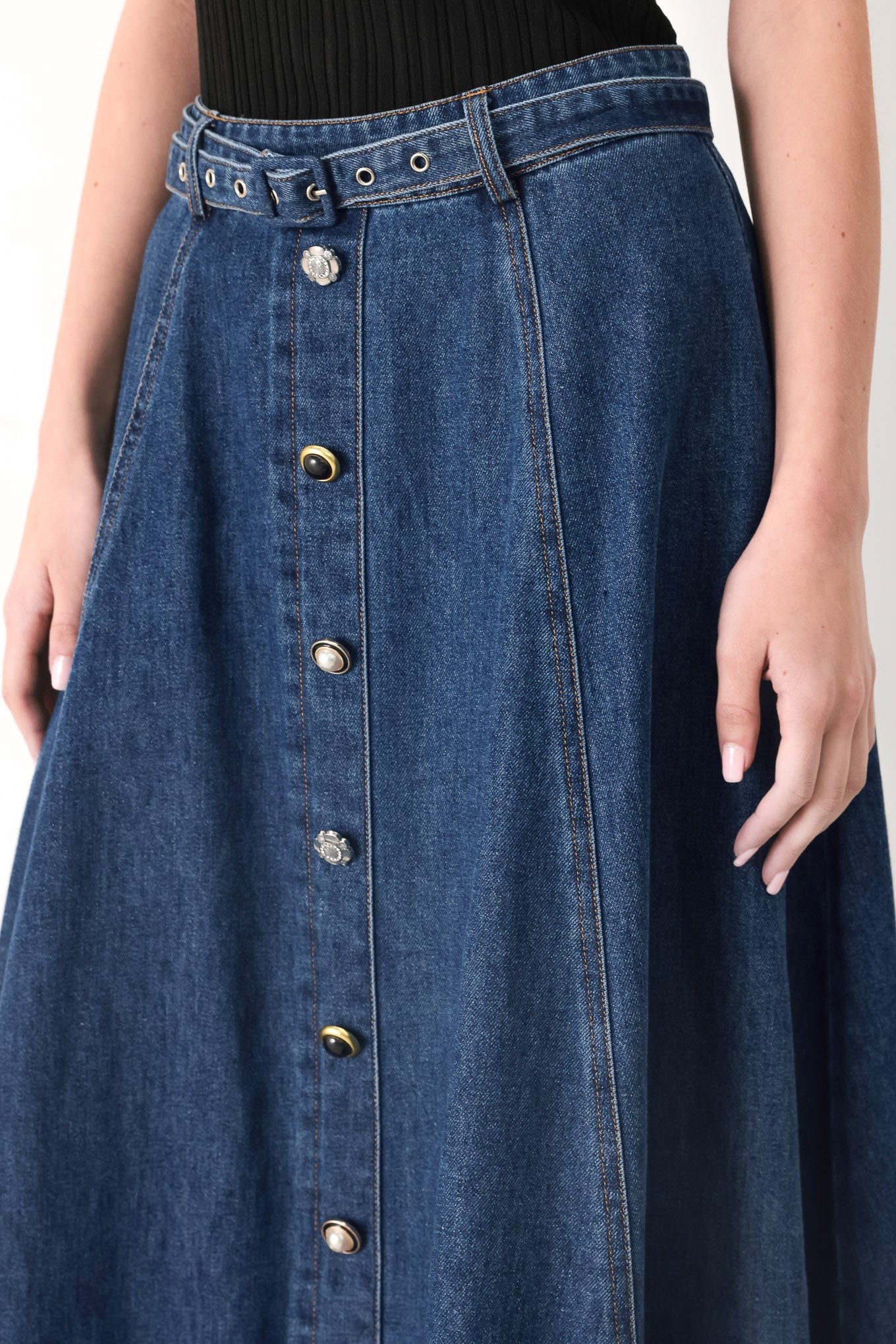SWEET TALKER DENIM CIRCLE MIDI SKIRT