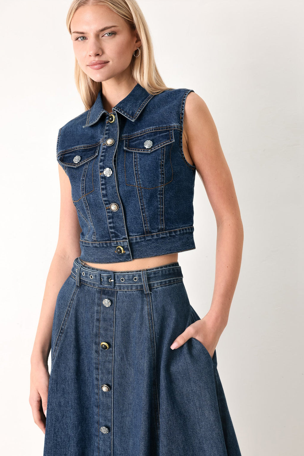 SWEET TALKER DENIM CIRCLE MIDI SKIRT
