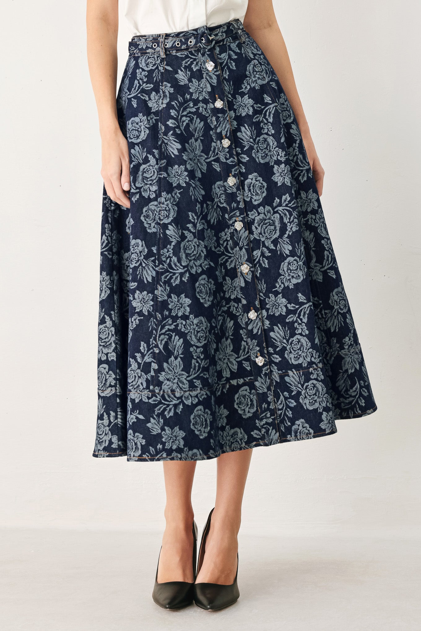 ROSETTE FLORAL WOVEN JACQUARD FULL SKIRT