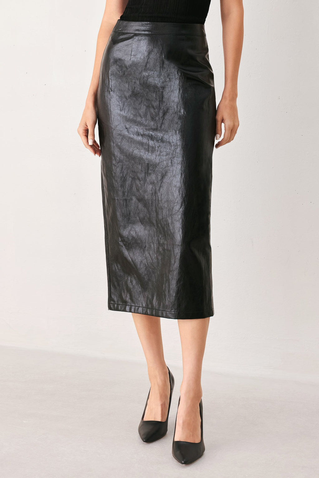 PORT WINE HIGH-RISE FAUX LEATHER SKIRT