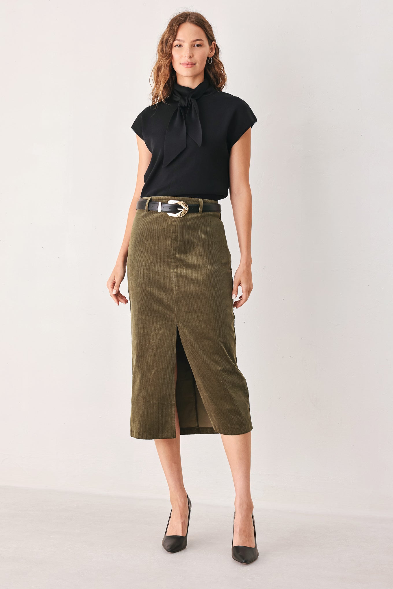 FERNWOOD BUCKLE-BELT MIDI SKIRT