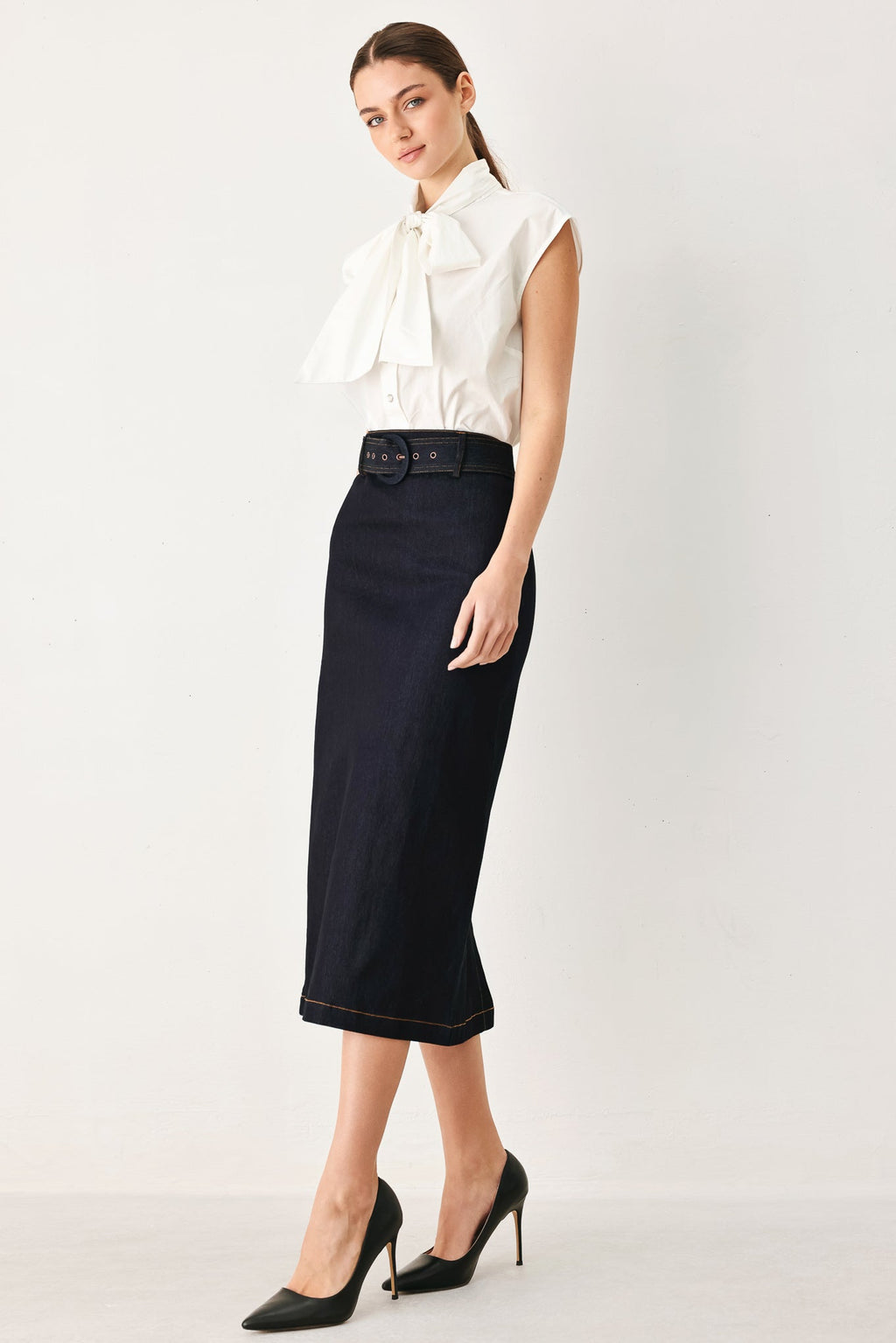CLASSIC DENIM OFFICE MINI PENCIL SKIRT