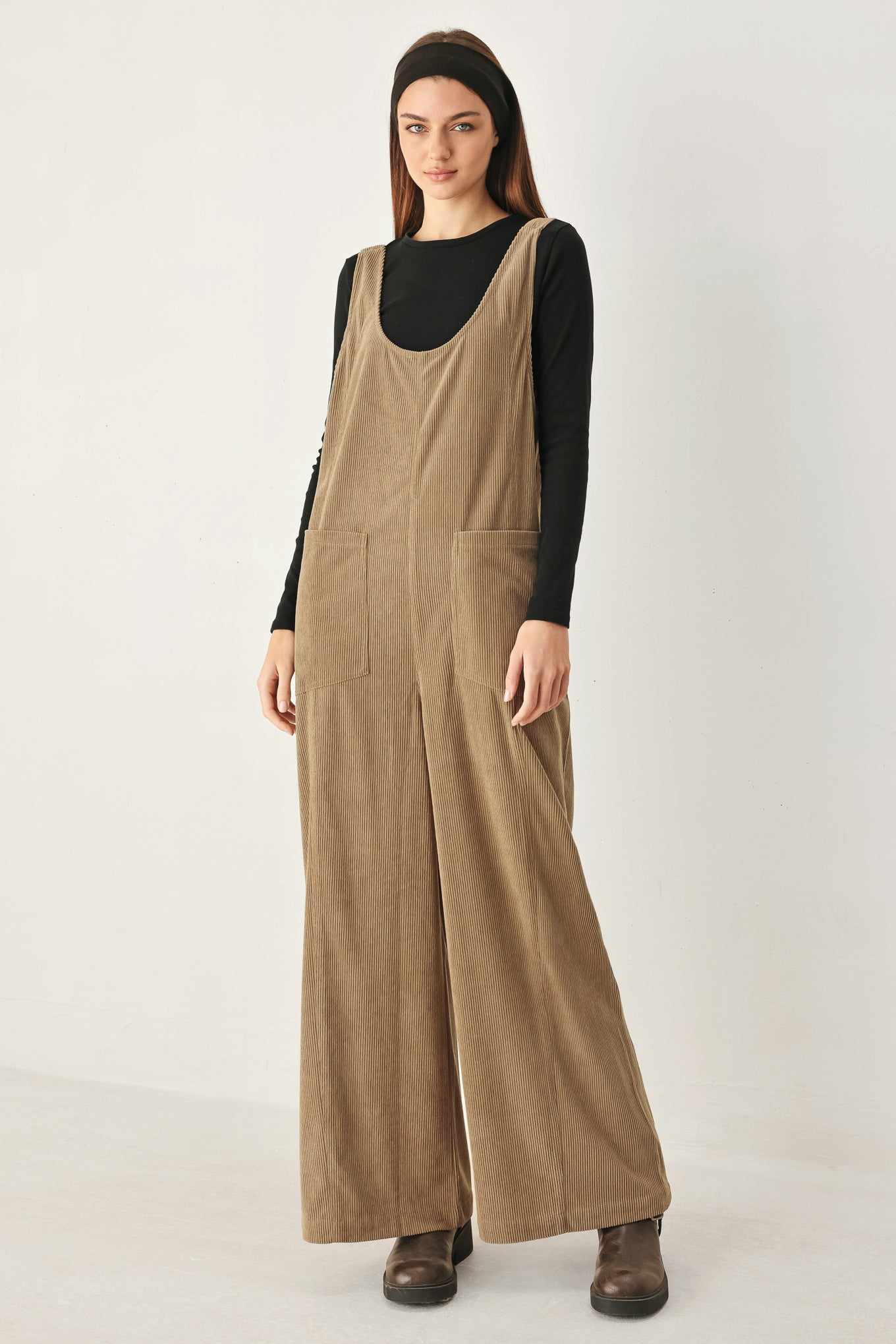 CARAMEL SLOUCHY CORDUROY JUMPSUIT