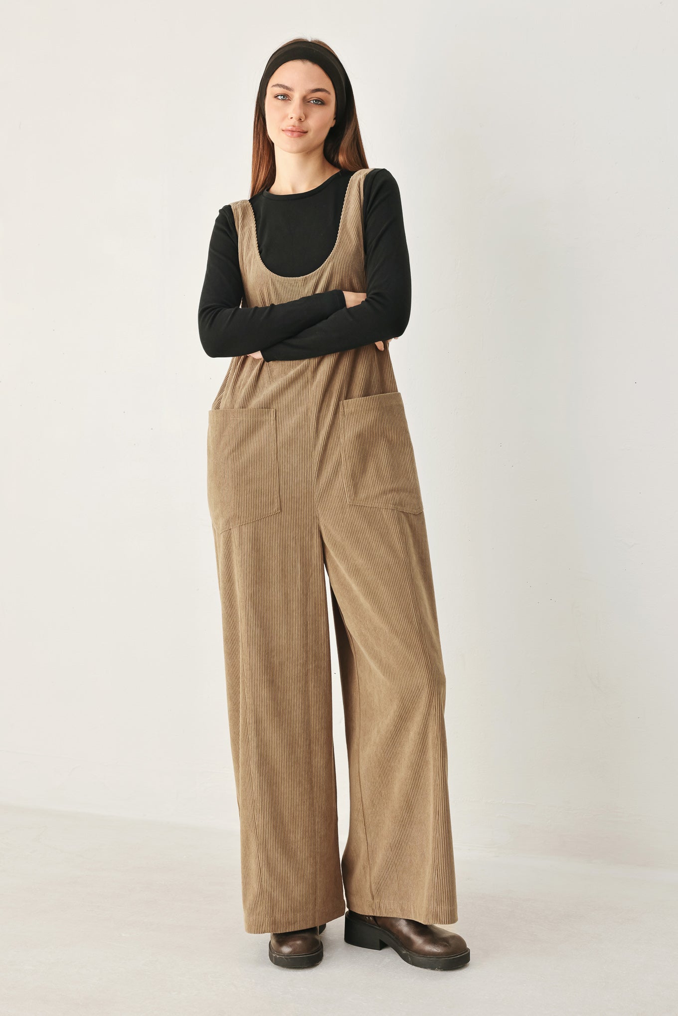 CARAMEL SLOUCHY CORDUROY JUMPSUIT