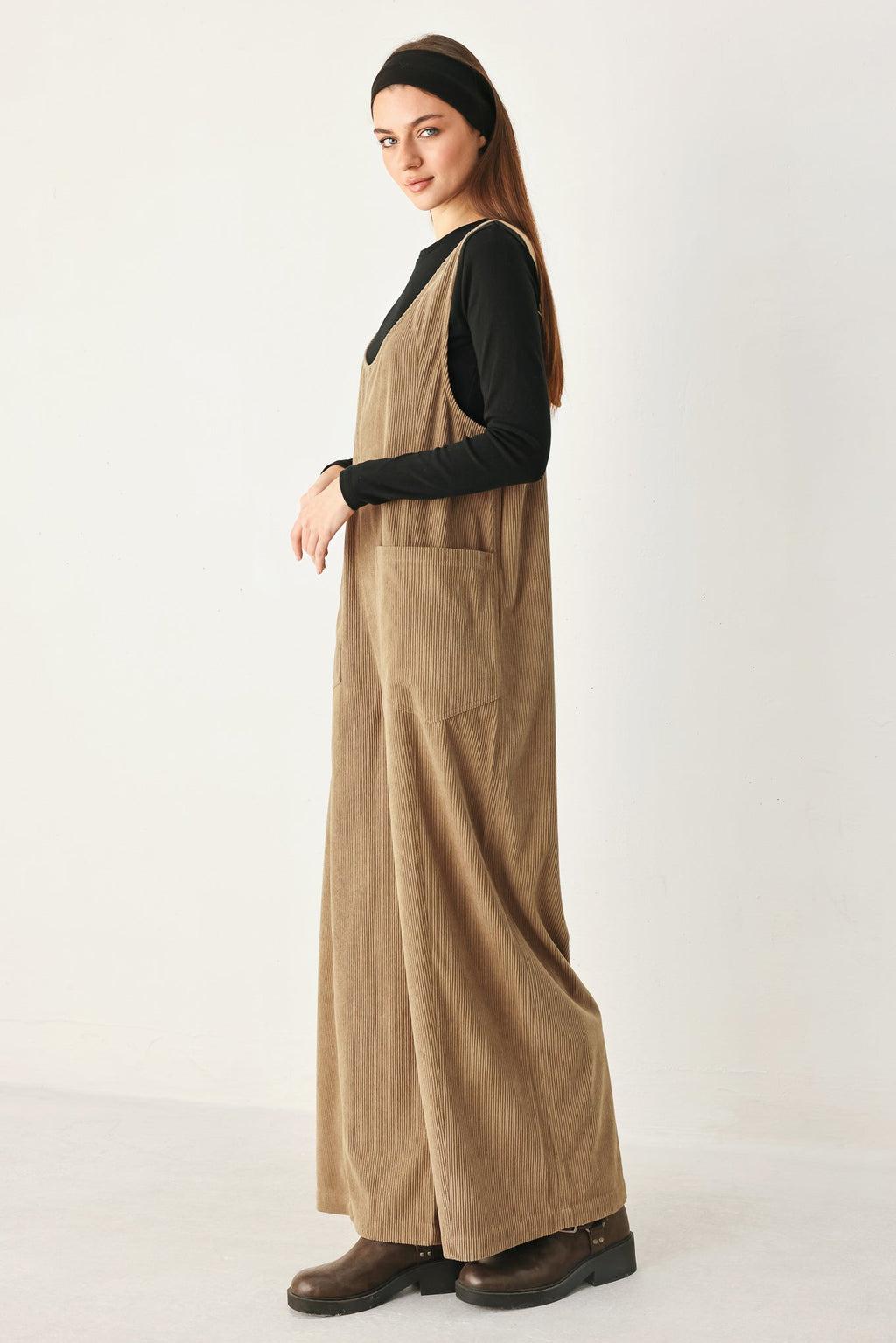 CARAMEL SLOUCHY CORDUROY JUMPSUIT