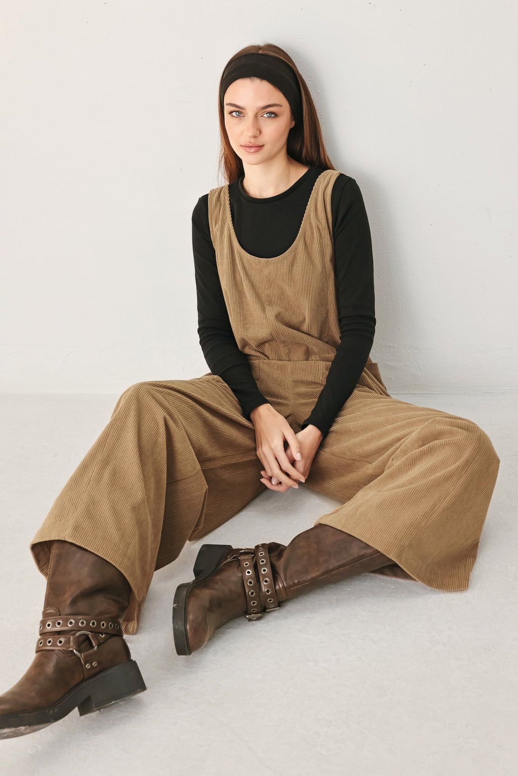 CARAMEL SLOUCHY CORDUROY JUMPSUIT