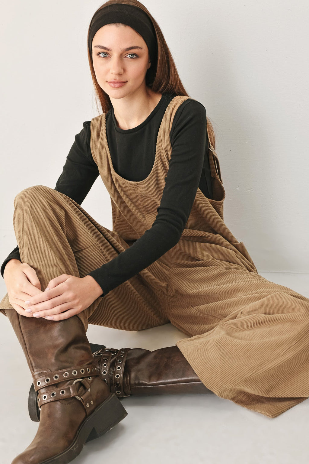 CARAMEL SLOUCHY CORDUROY JUMPSUIT
