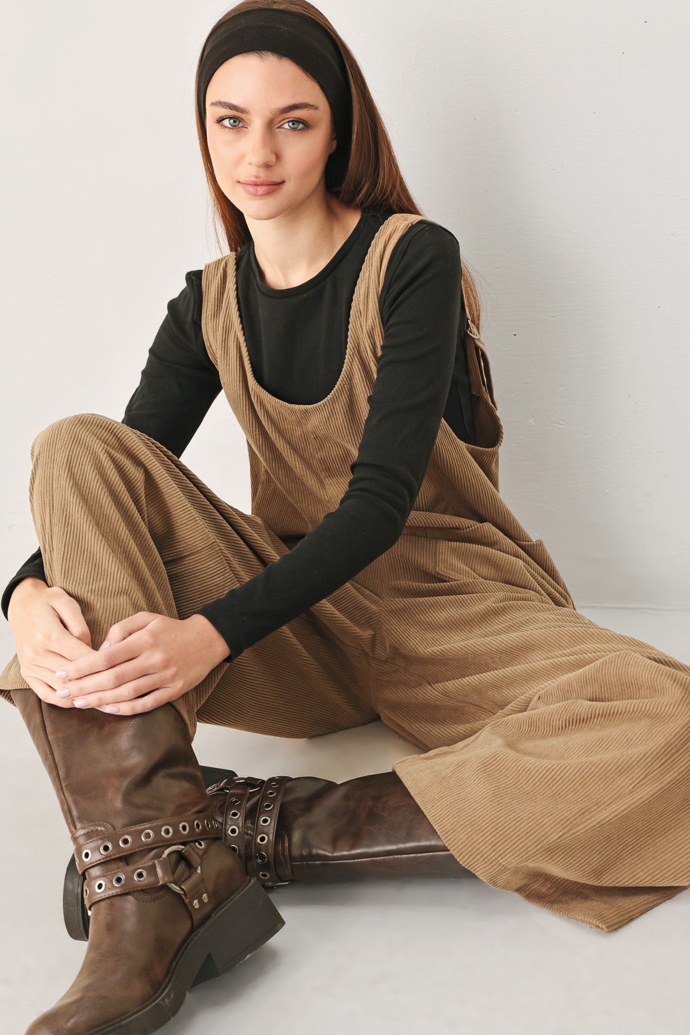 CARAMEL SLOUCHY CORDUROY JUMPSUIT